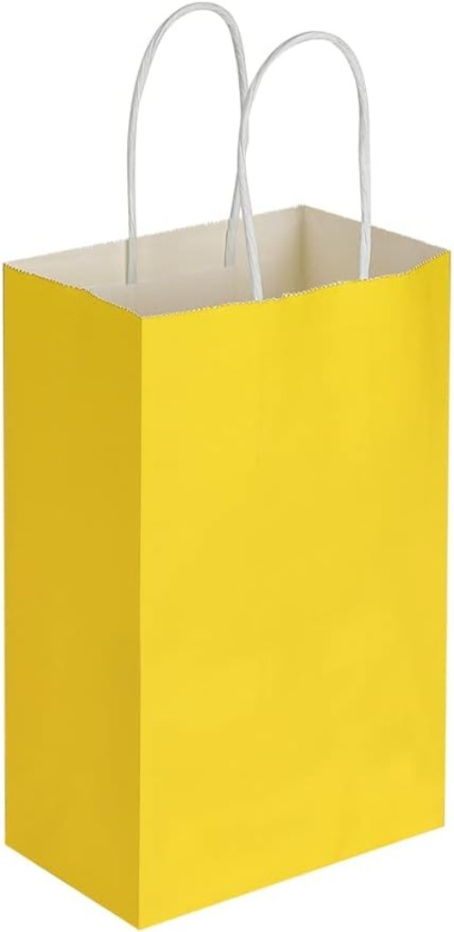 100 Pack 5.25×3.25×8.25 Inch Small Yellow Kraft Paper Bags with Handles Bulk …