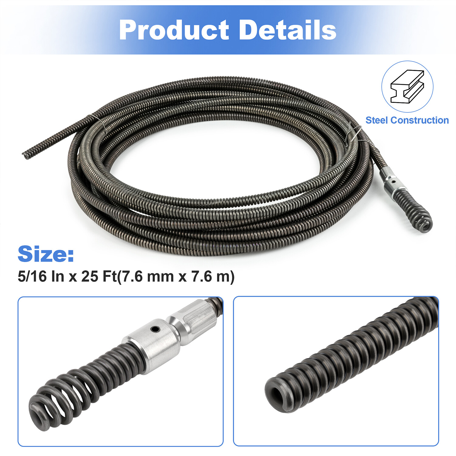 62225 Drain Cleaning Cable, 5/16 In. X 25 Ft.Fits G2037506, 4MY89, 4Z661
