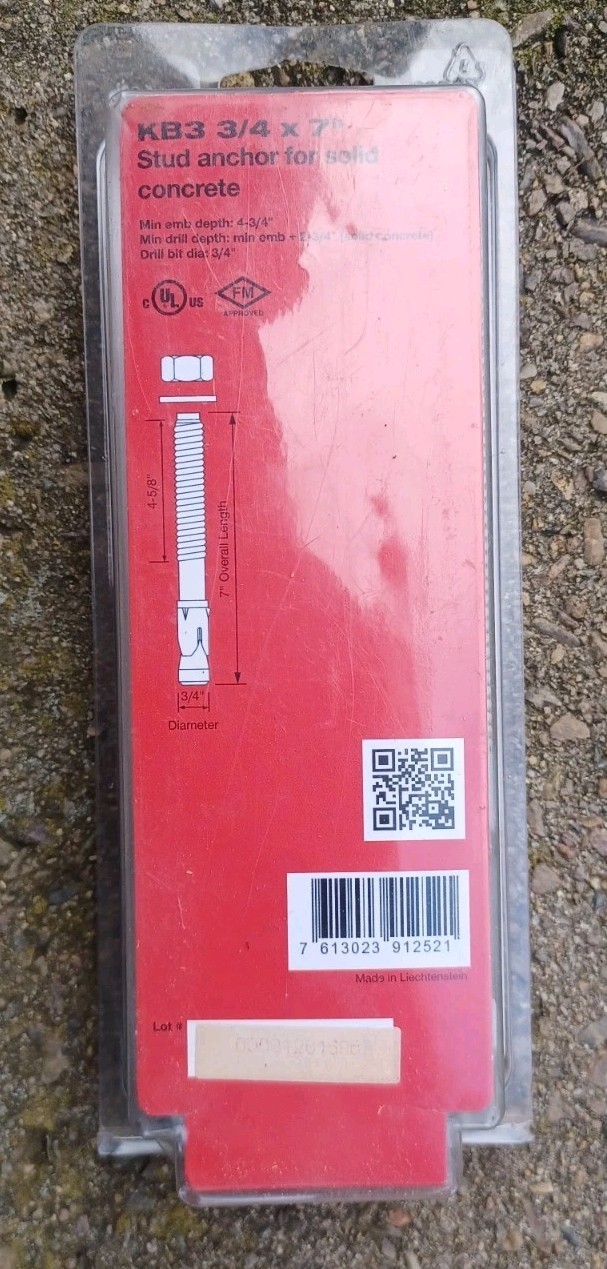 Hilti Expansion Anchors 3/4 In x 7 In 2-pack NEW.