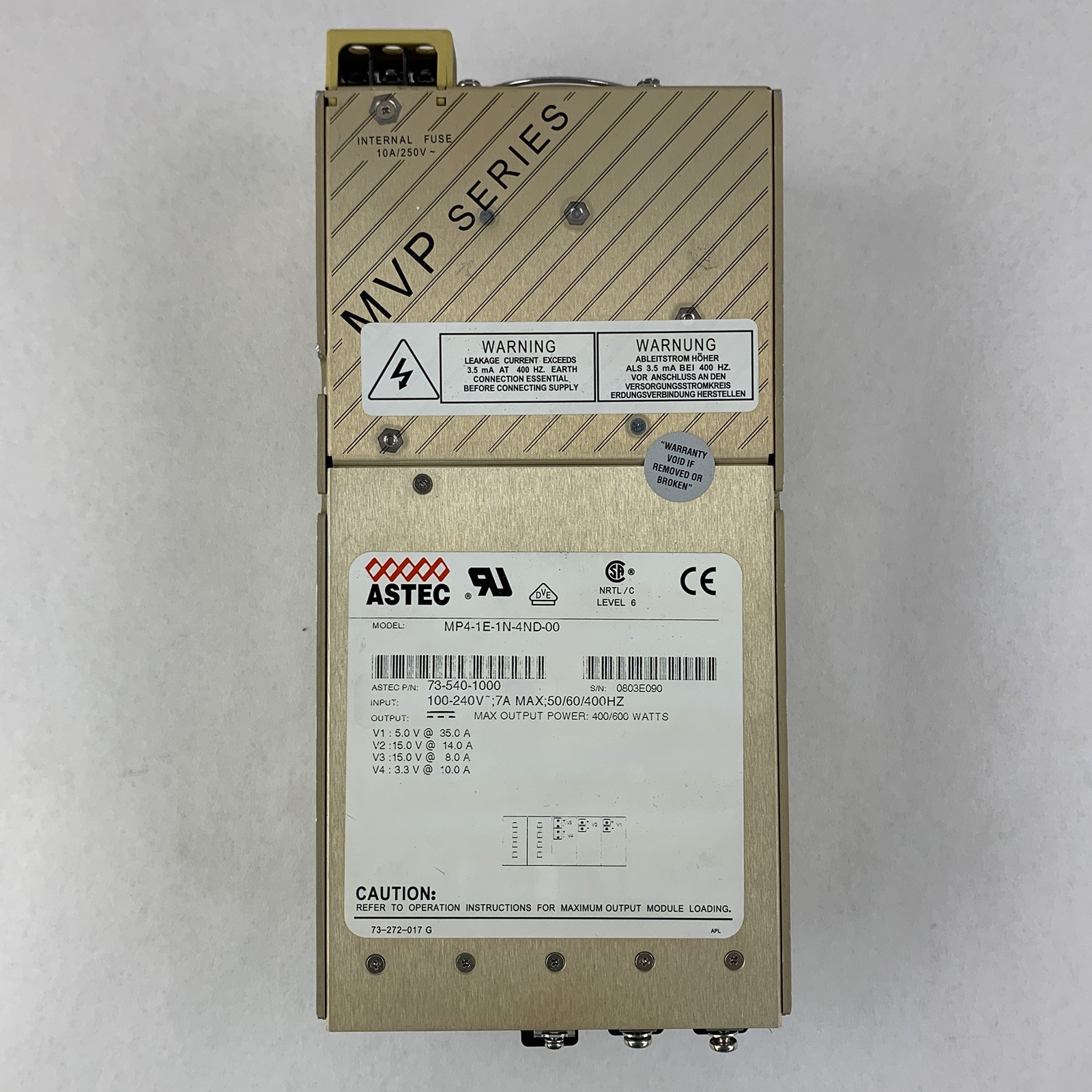 ASTEC 1E-1N-4ND-00 Industrial 600W Power Supply MVP Series 73-540-1000 Powers On