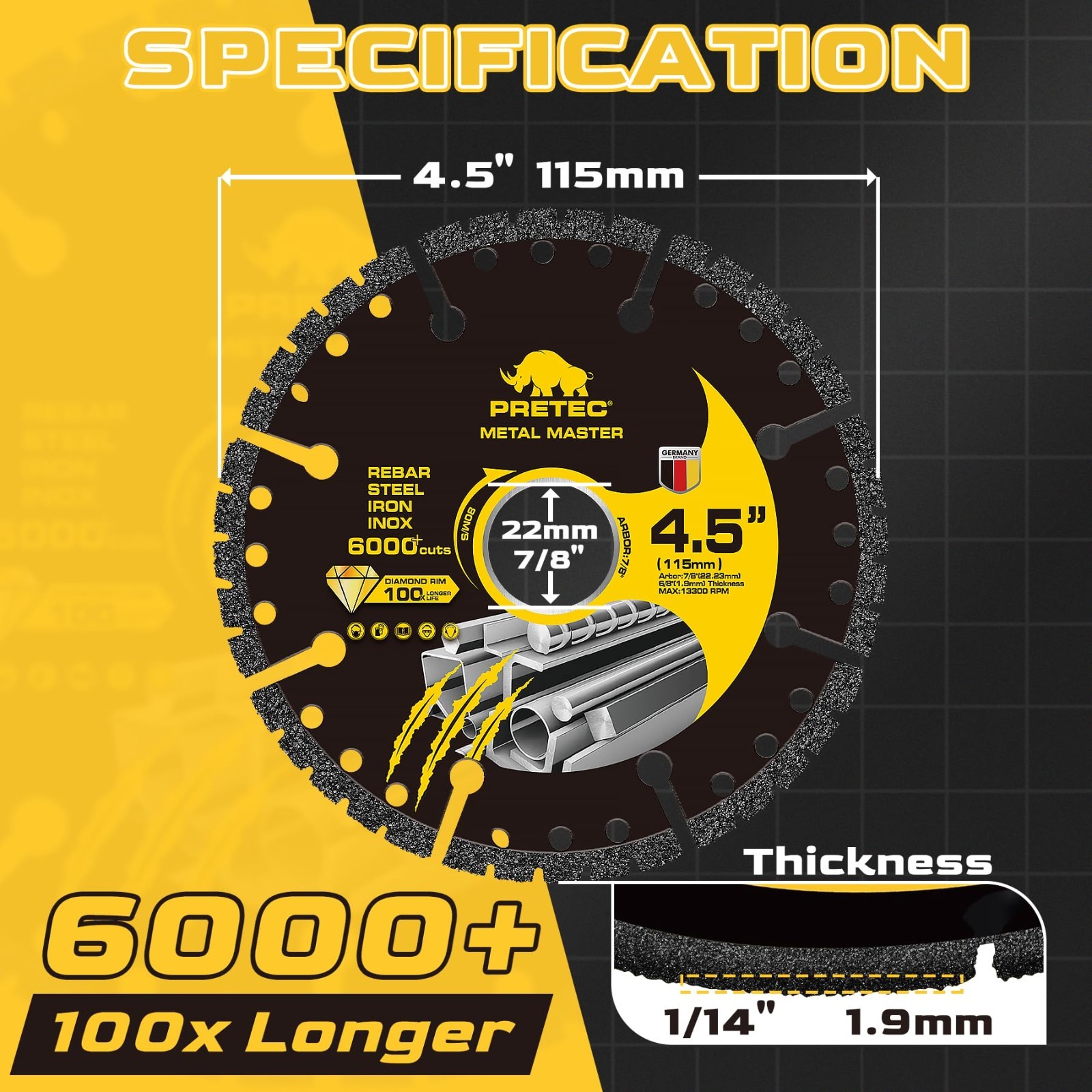 5 Pack 4.5″ Diamond Cut Off Wheels Metal Cutting Disc 7/8″ Arbor Angle Grinder