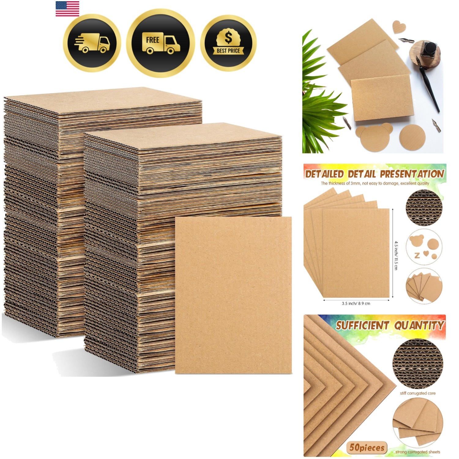 50 Pack Corrugated Cardboard Sheets Flat Hard Cardboard Inserts Back to Schoo…