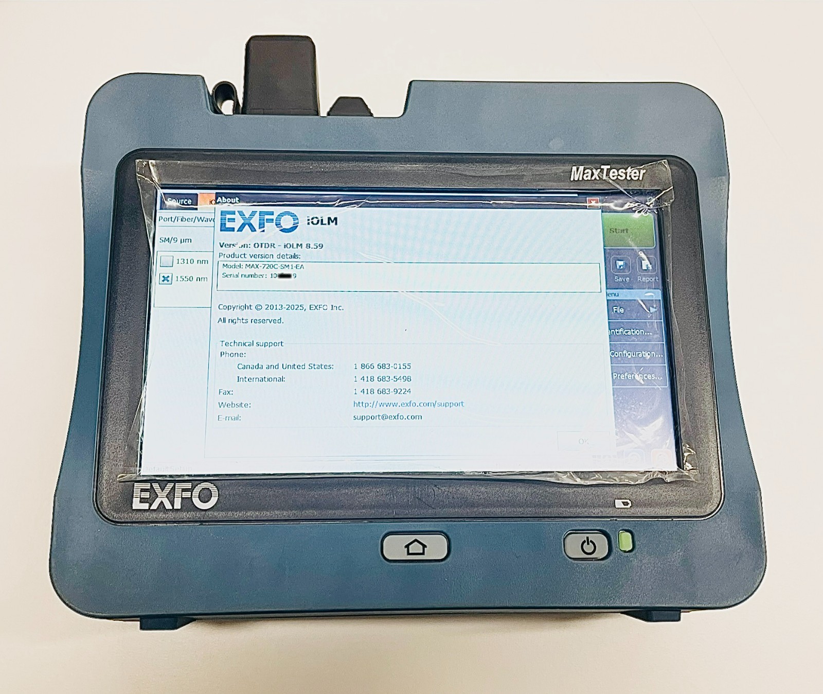 EXFO MaxTester 720C-SM1 OTDR iOLM 1310/1550nm PM/VFL Calibrated 01/2026 Tested