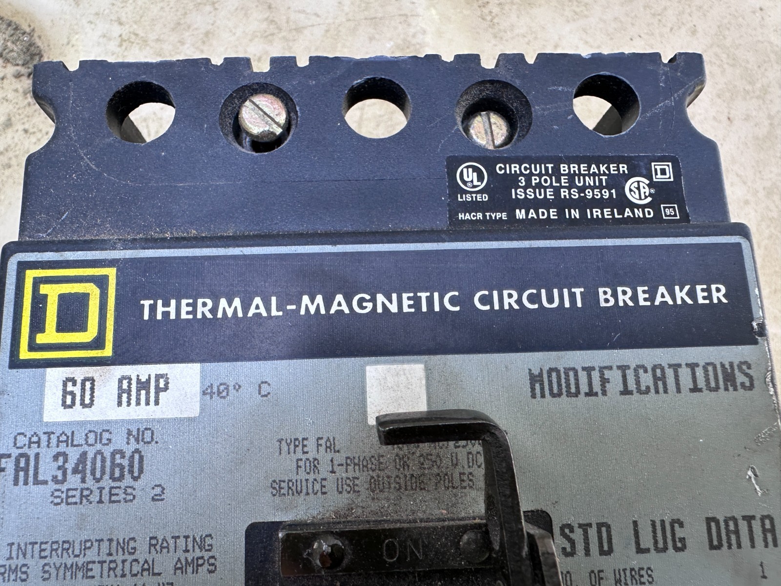 SQUARE D Thermal Magnetic Circuit Breaker FAL34060 60 Amp