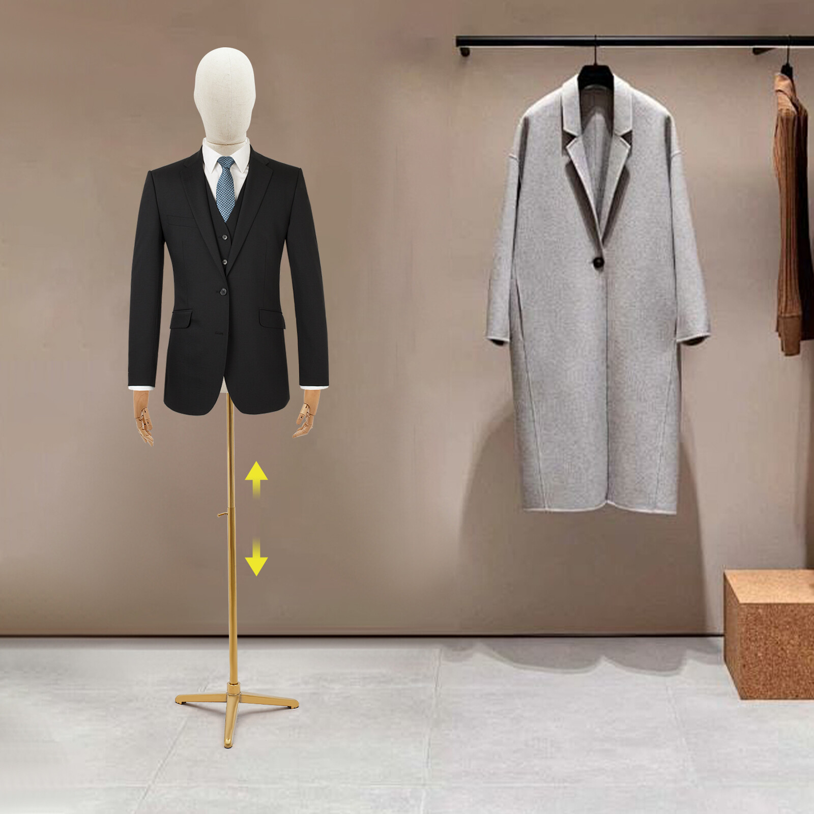 Half Body Mannequin Display Male Dress Form Adjustable Height Head & Hand Turn