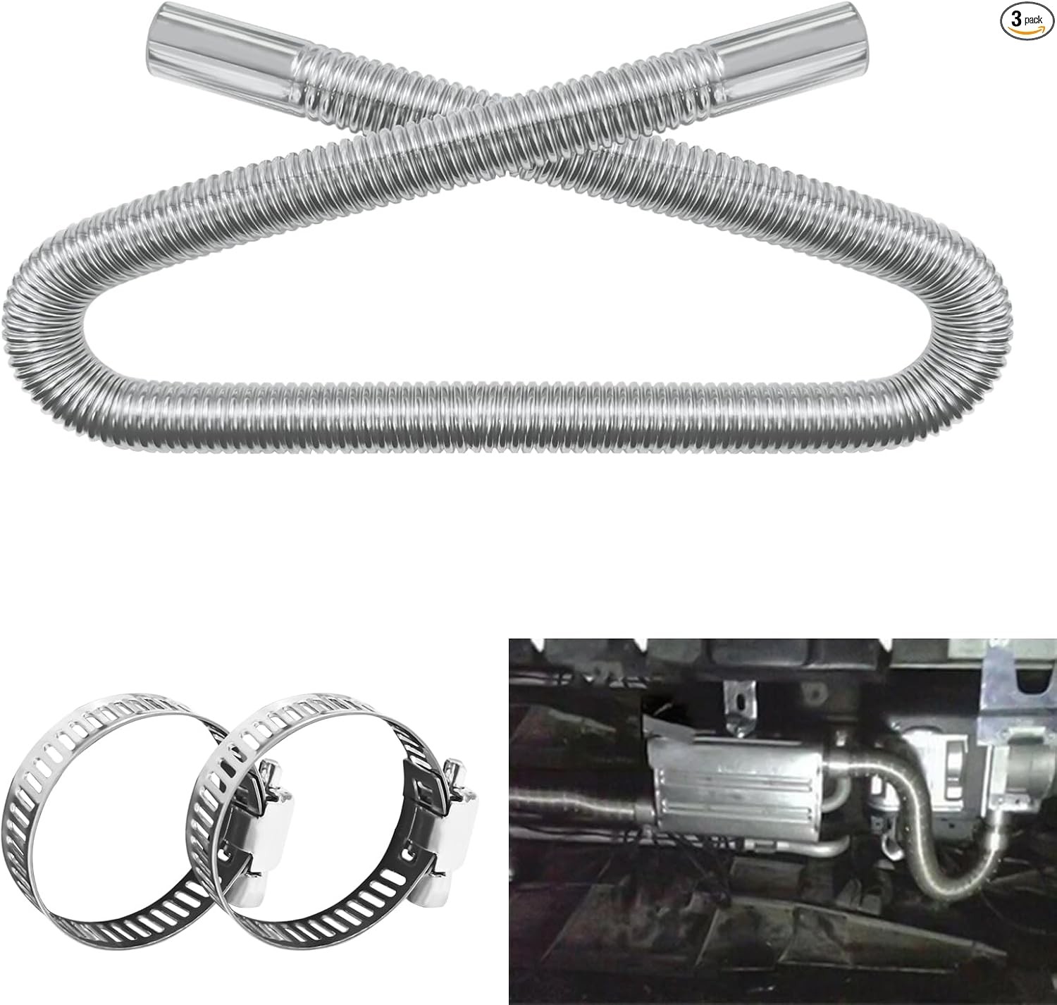 Stainless Steel Diesel Heater Exhaust Pipe, 100CM/39.3″ Flexi Size: 100CM/39.3