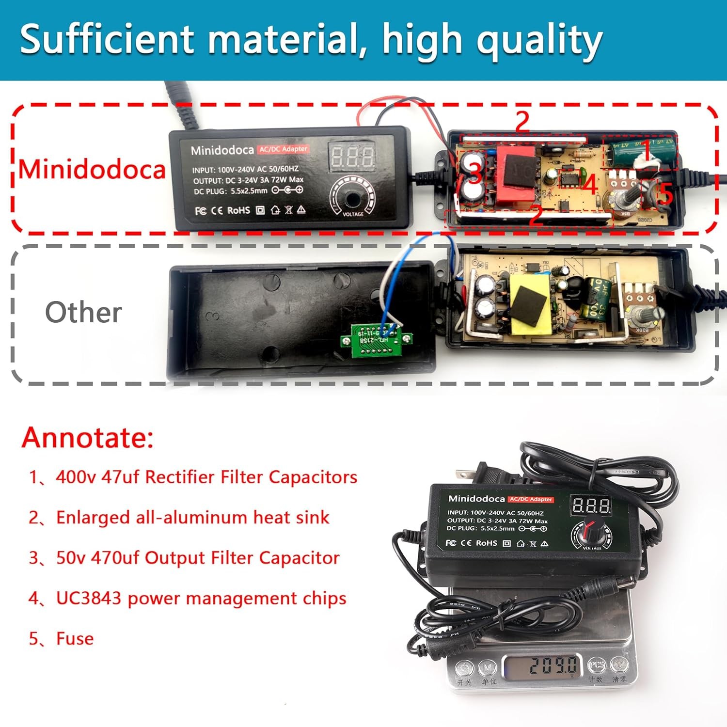 72W Power Supply Adjustable 3V ~ 24V Variable Universal Switching AC/DC Adapter