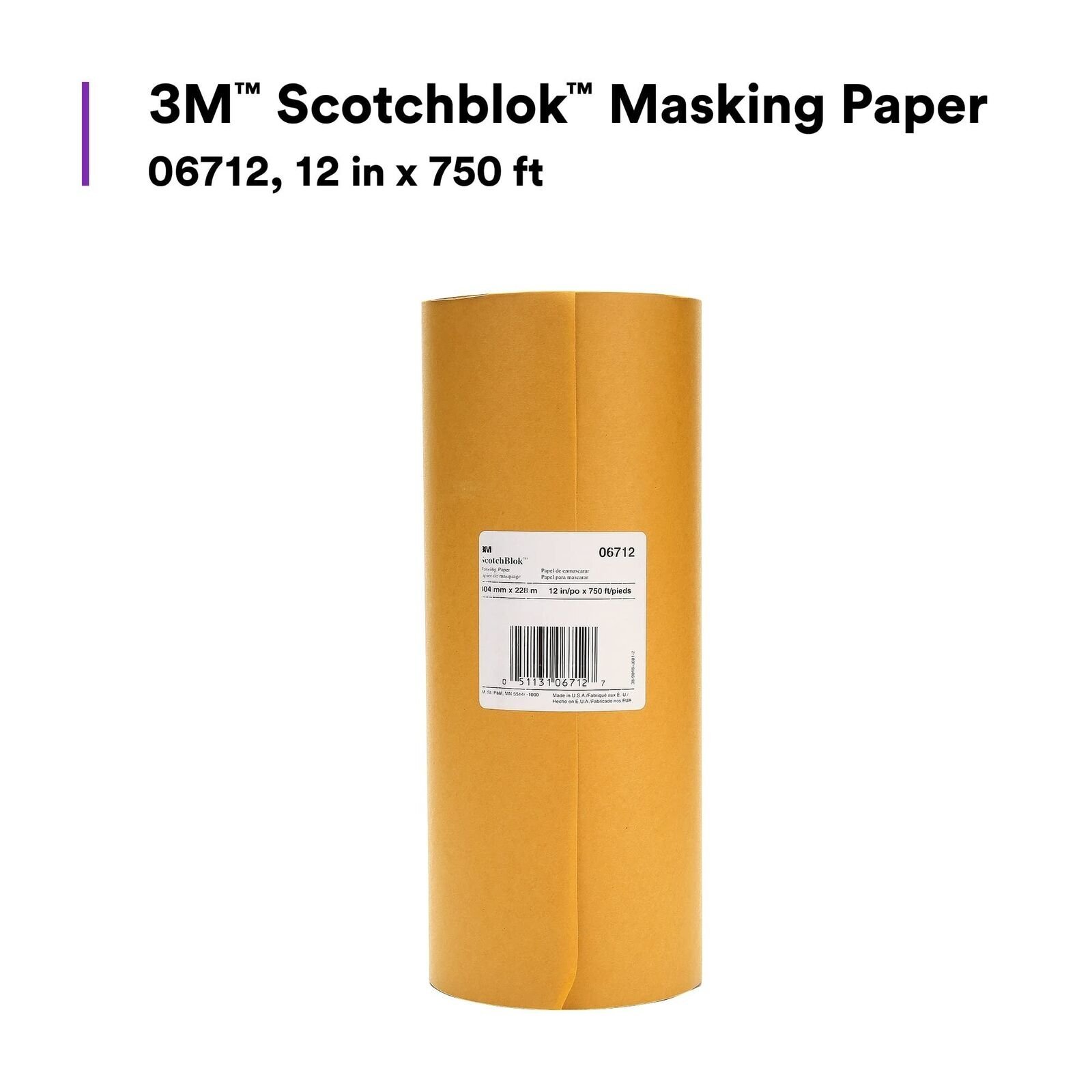 3M Scotchblok Masking Paper, 06712, 12 in x 750 ft (304.8 mm x 228.6 m), 1 Pack