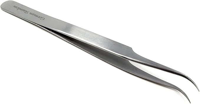 High Precision Stainless Steel Lab Tweezer/Forceps with Curved Tip 4.5″