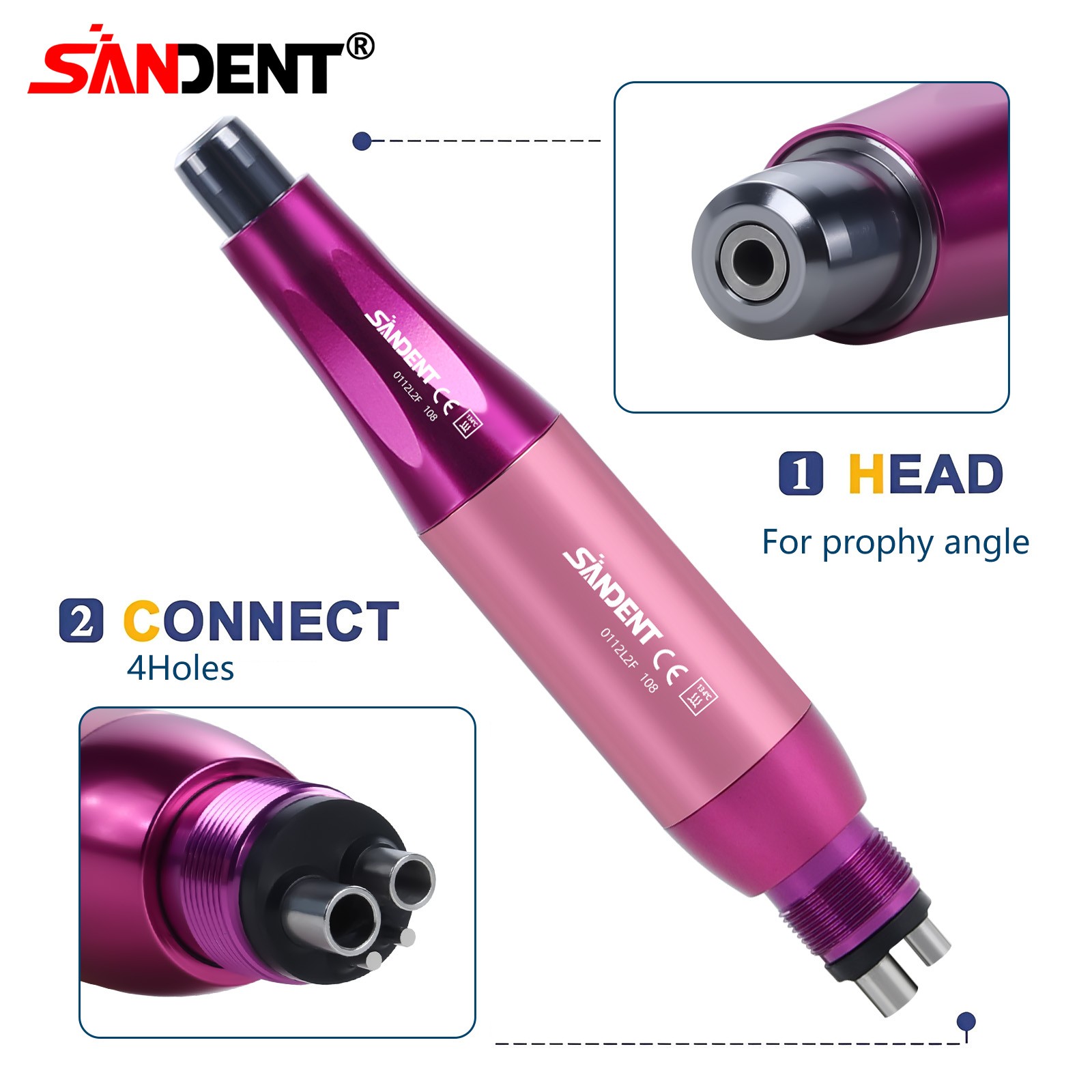 1-10 Dental Hygiene Prophy Handpiece Air Motor 4Holes 4:1 Nose Cone 360°Swivel