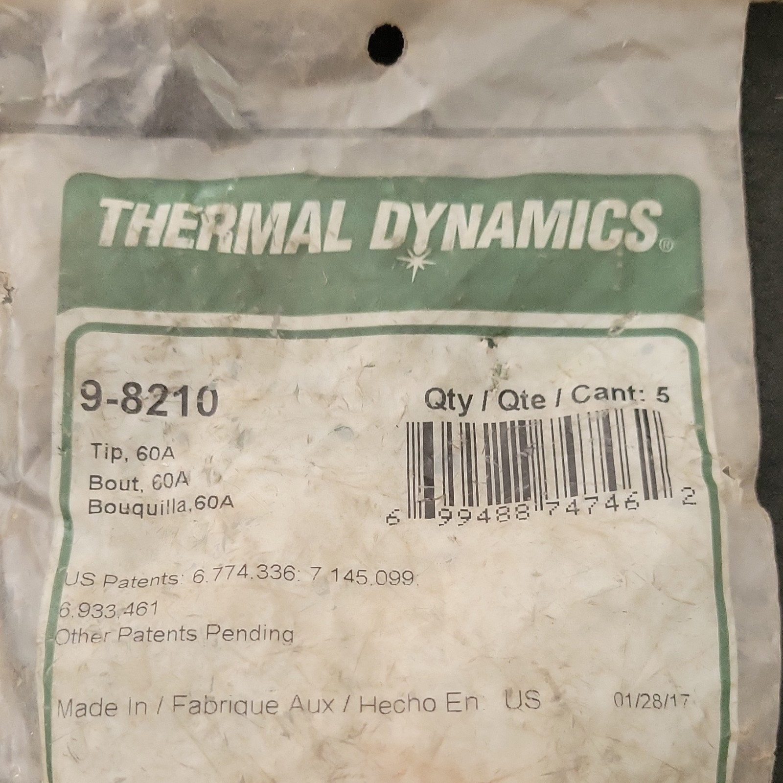 Thermal Dynamics 60A Plasma Cutter Tip, Part #9-8210, 5-Pack Qty 5