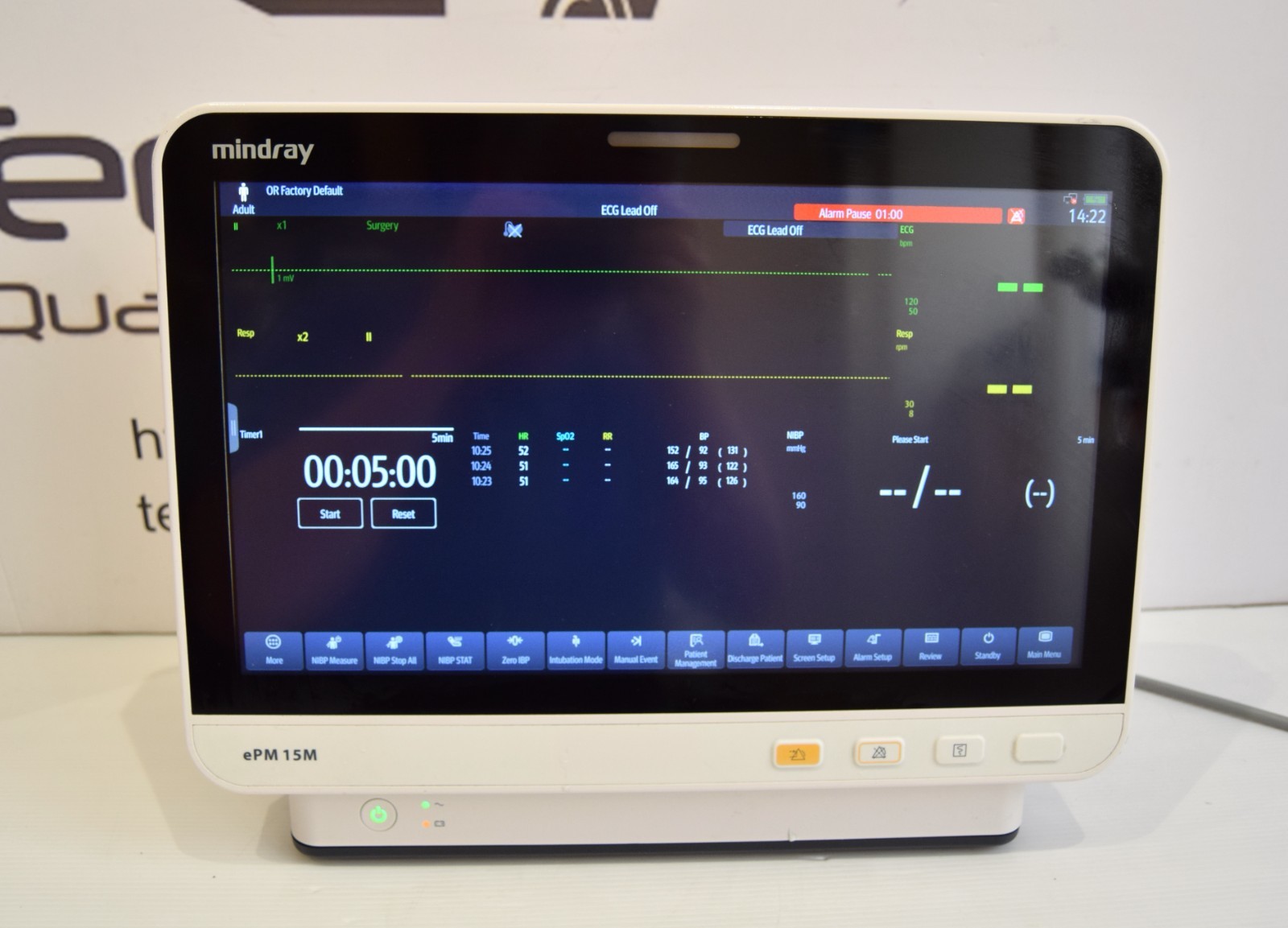 MINDRAY ePM 15M Patient Monitor with Co2, Spo2, Nibp, ECG, T1+T2