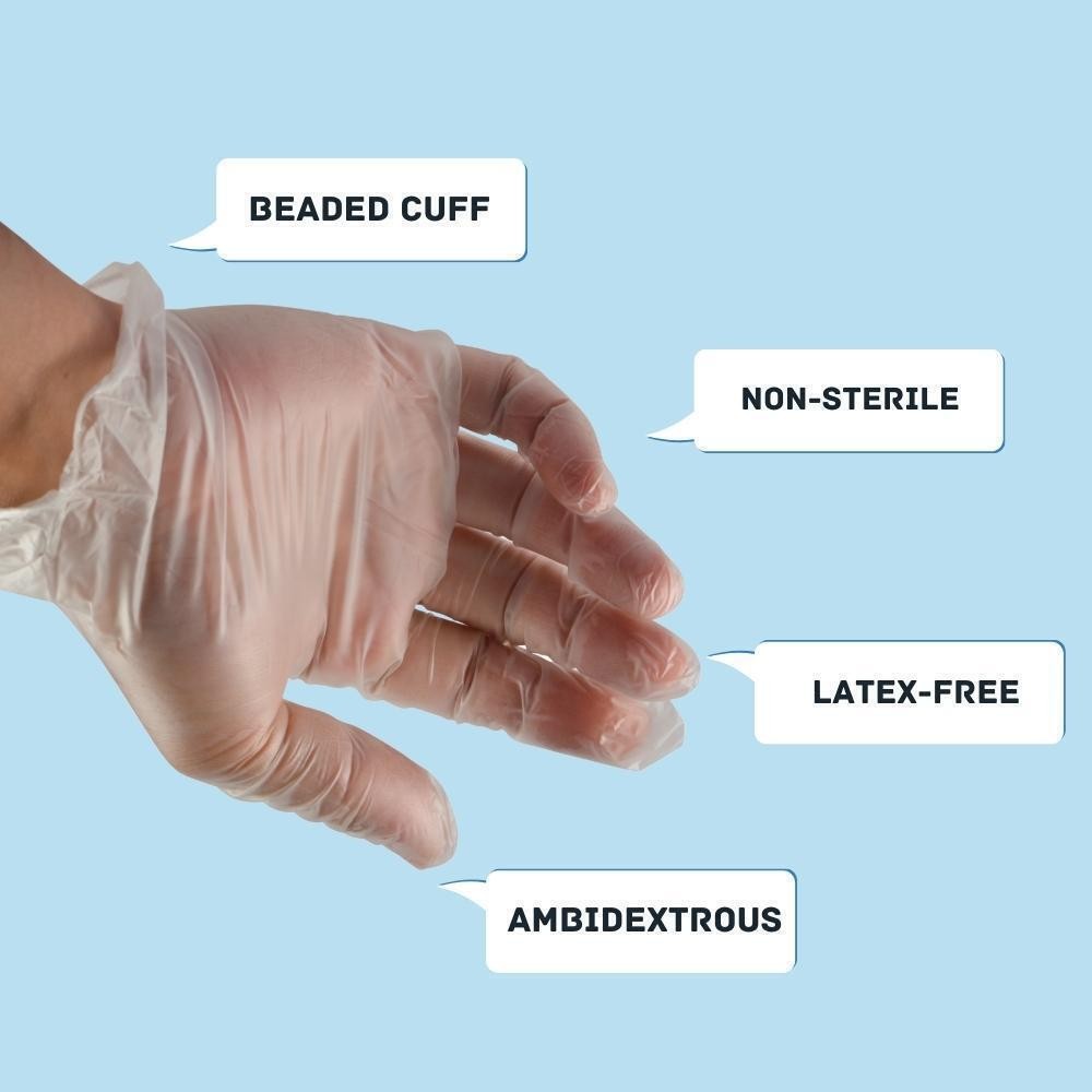 1000 Medical Exam Vinyl Powder-Free Disposable Gloves Size: Large 5 Mil Thick
