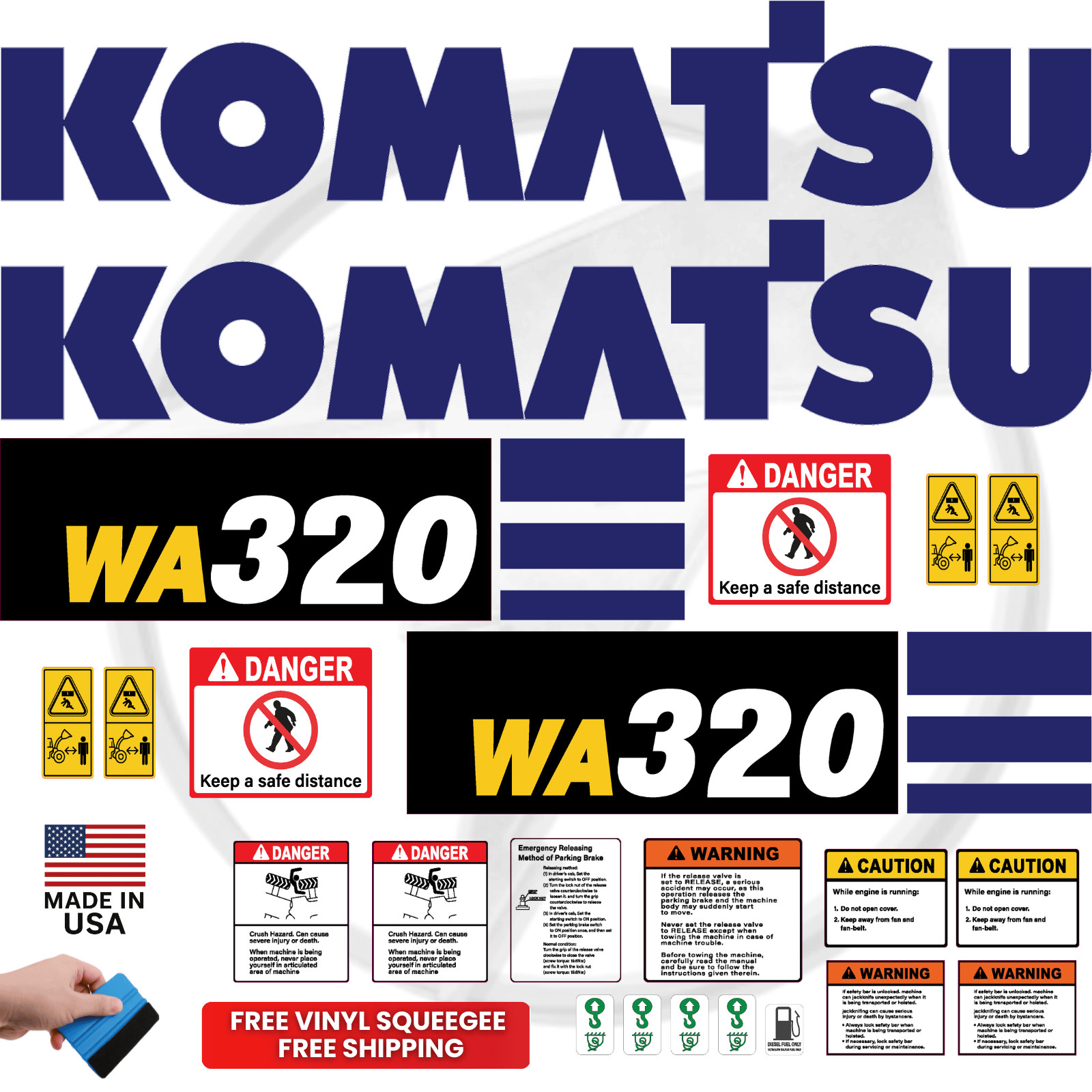 Fits Komatsu WA320-8 Decal Kit Wheel Loader Decals – 3M VINYL / FREE SHIPPING