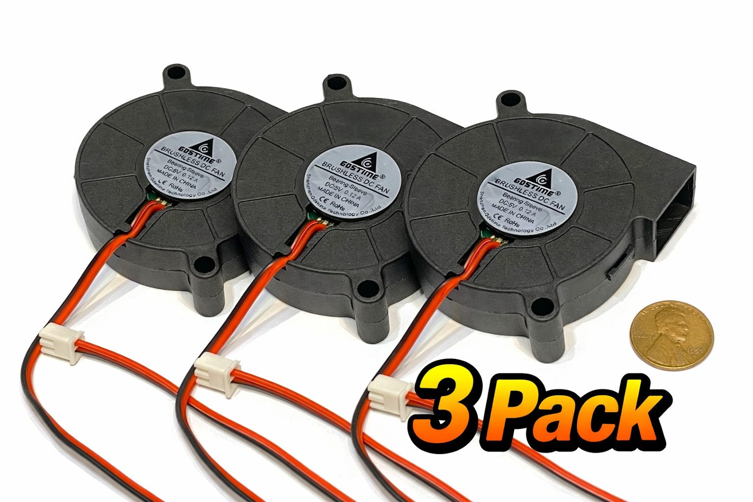 3 Pack GDSTIME 5015 Blower Fan 12V Brushless DC Turbo Cooling 50mm 2Pin A9