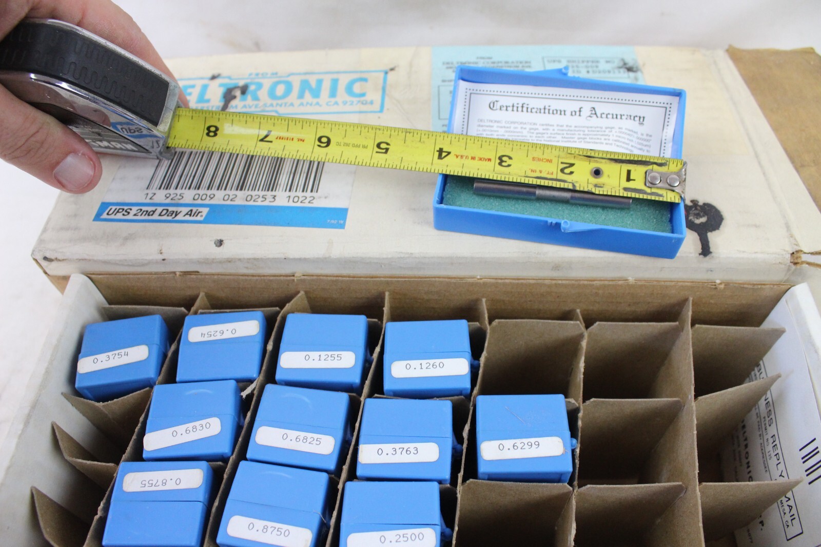 12 New Deltronic Plug Gauge Set in Box 0.2500 0.8750 0.3754 0.6299 0.3763 0.6825