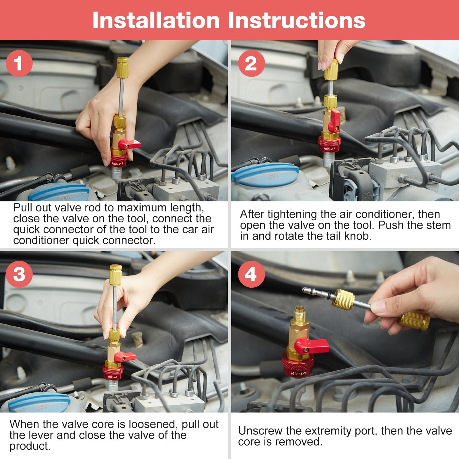 WADEO AC Valve Core Remover Tool Set – Quick Release for R134a & R1234yf, Com…
