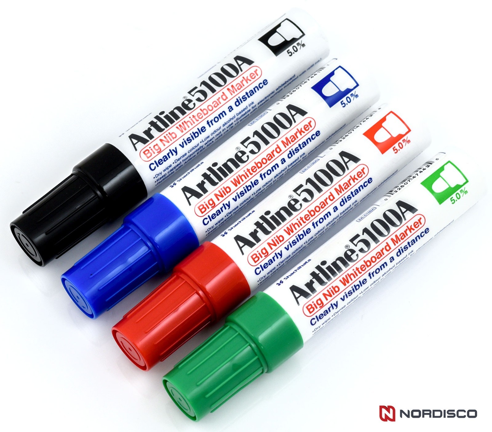 Artline 47455 5100A Big Nib Whiteboard Markers, 5.0mm Bullet Tip, 4-Color Set