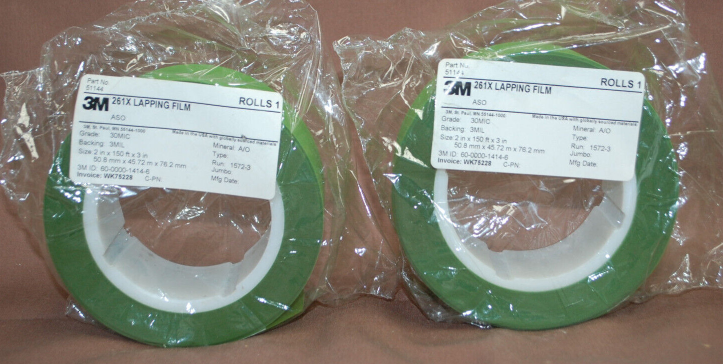 3M Green 261X Lapping Film Roll 30MIC 3MIL 2 in x 150 ft x 3 in 2 Rolls T1553