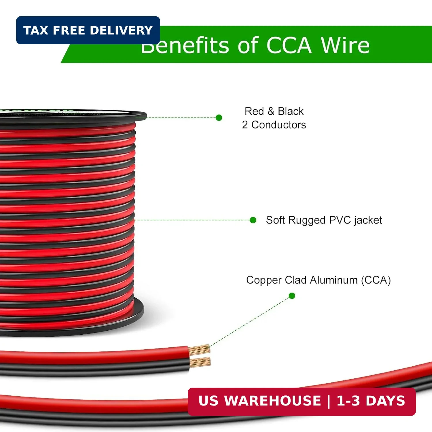 14 Gauge Wire 100FT, 2 Conductors Electrical Wire Red and Black Cable, Low Volta