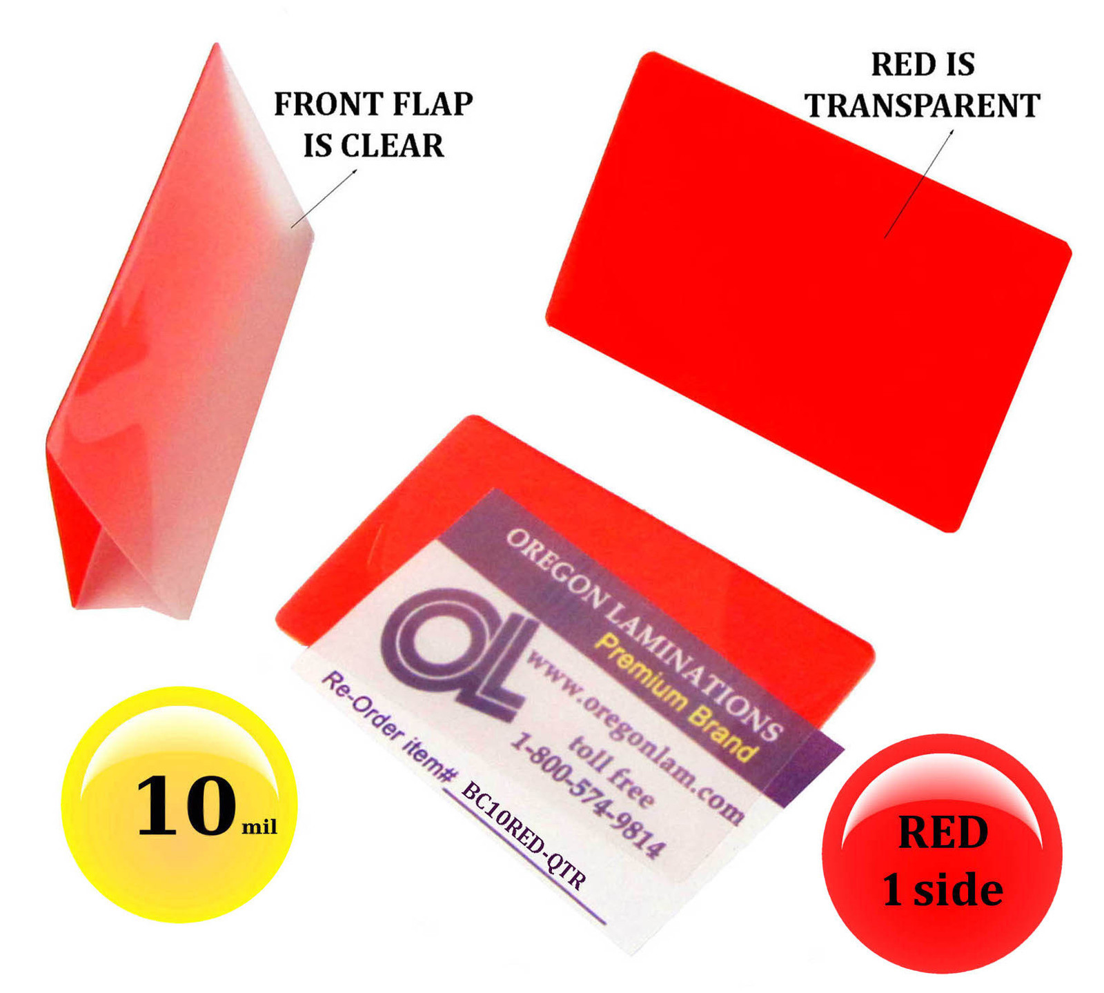 500/pack Red 1 side Business Card Laminating Pouches 2-1/4 x 3-3/4 Hot 10 Mil