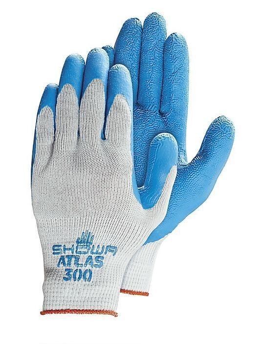 Showa ATLAS Fit 300 Latex Palm-Dipped Blue Rubber Work Gloves, 144-Pairs / Case