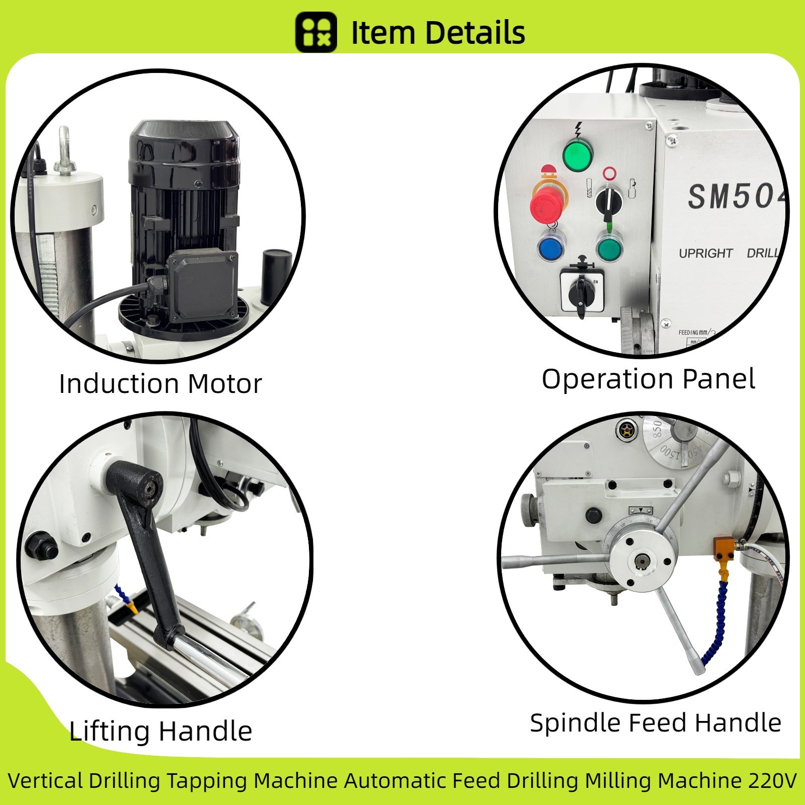 Automatic Feed Drilling Milling Machine 220V Vertical Drill Press R8 Taper