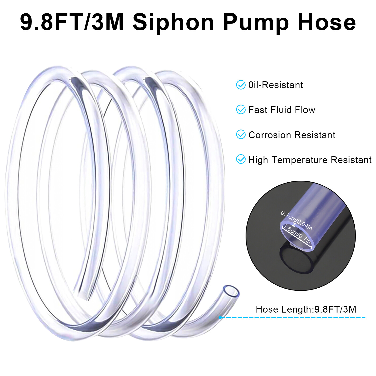 9.8Ft Siphon Hose Transfer Hand Pump With Flow Valve For Gasoline Oil Water Fuel