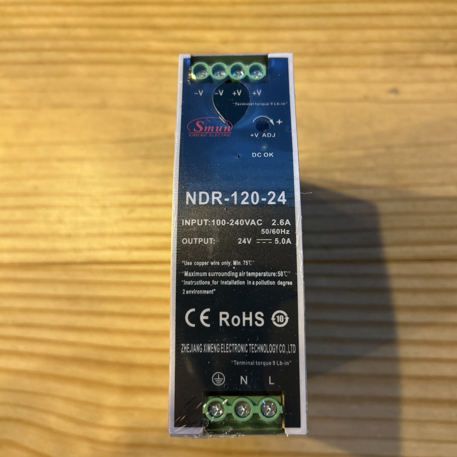 Smun NDR-120-24 AC/DC Single Output Industrial DIN Rail Power Supply New Sealed