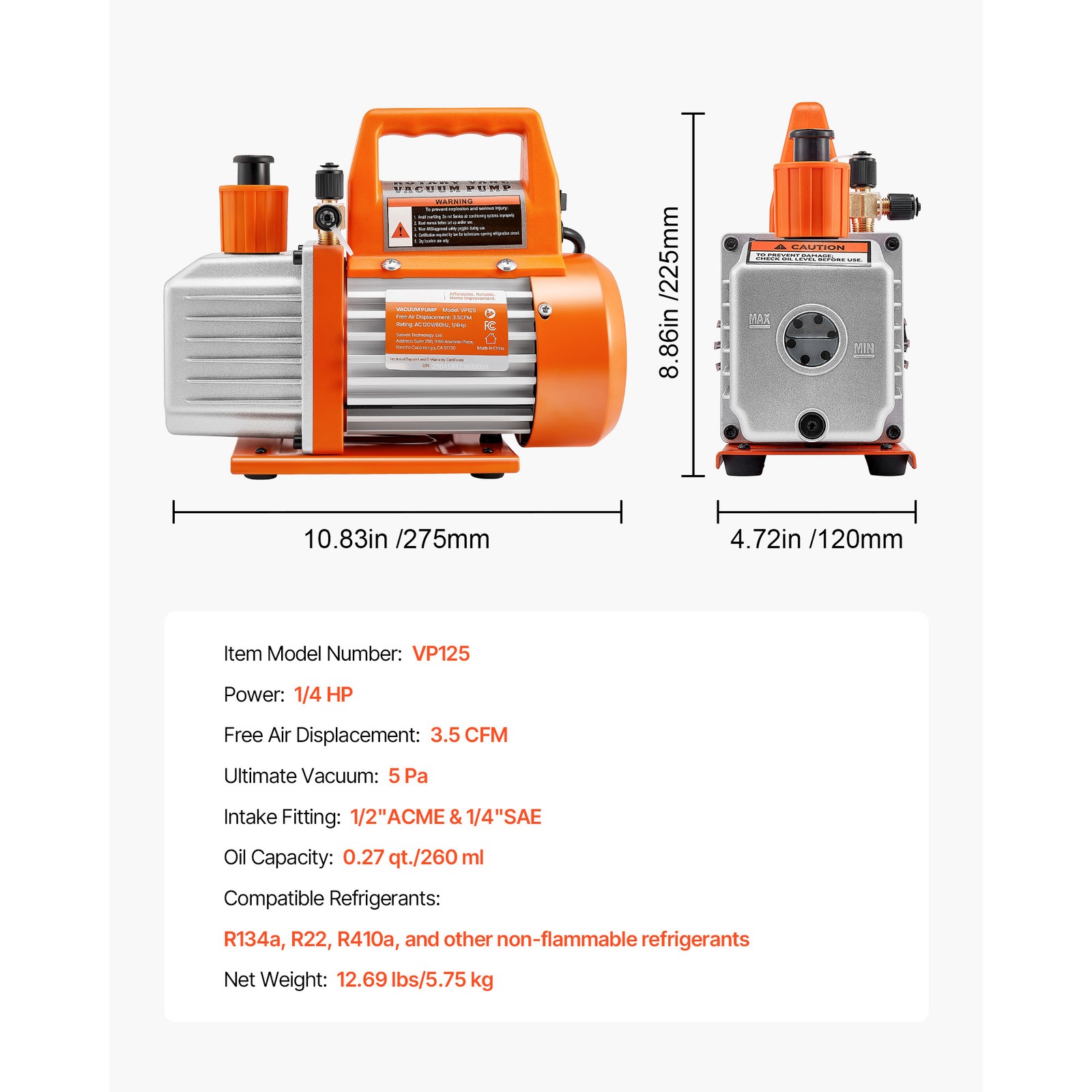 Uimoso 3.5 CFM Single Stage Rotary Vane HVAC Vacuum Pump with Oil
