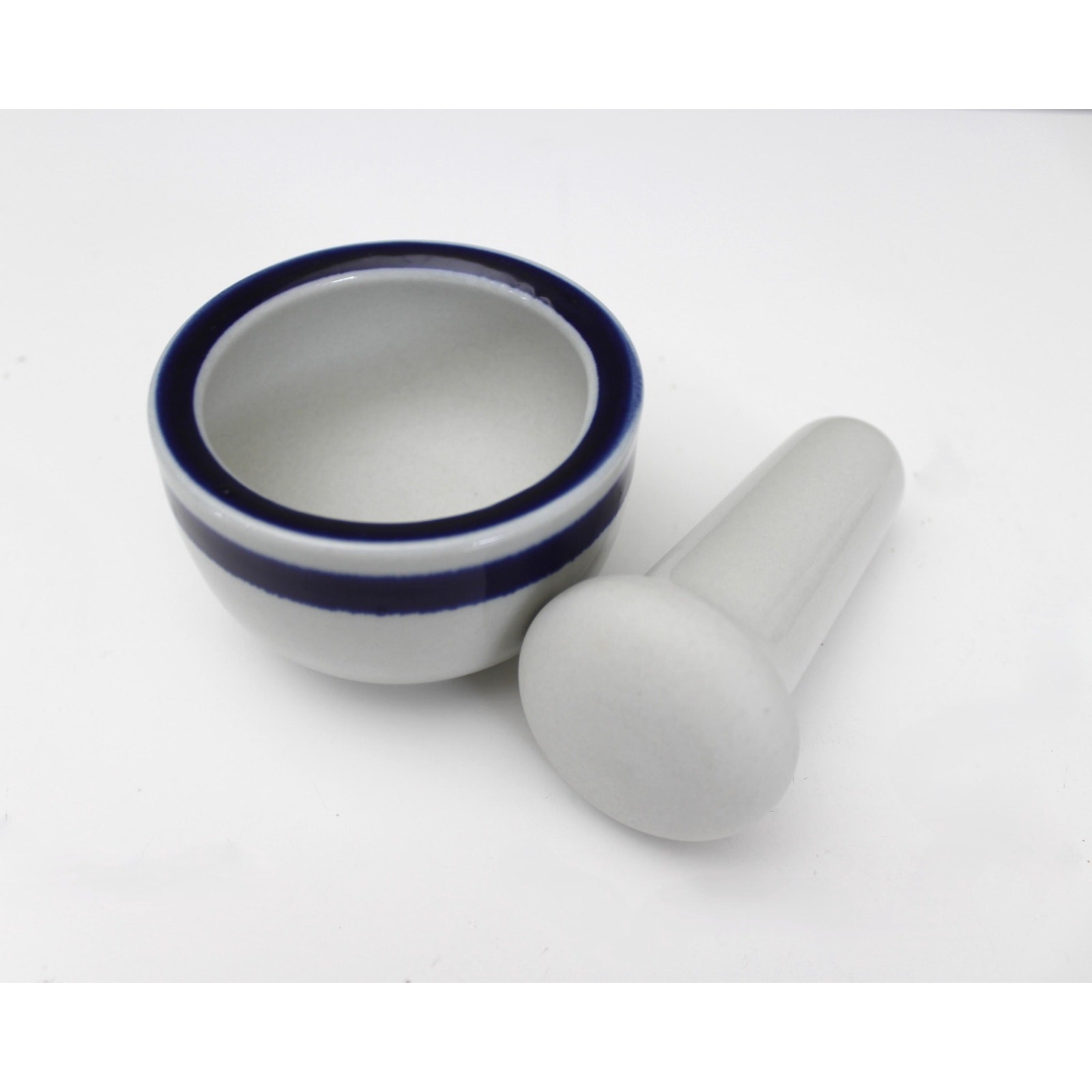 Vintage Arabia Finland Anemone Mortar & Pestle Ceramic Blue Stripe Apothecary