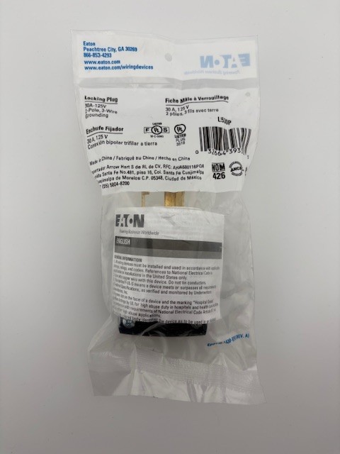Eaton Locking Plug 30 A 125 V L530P 2-Pole 3-Wire Grounding Male Cord End L5-30