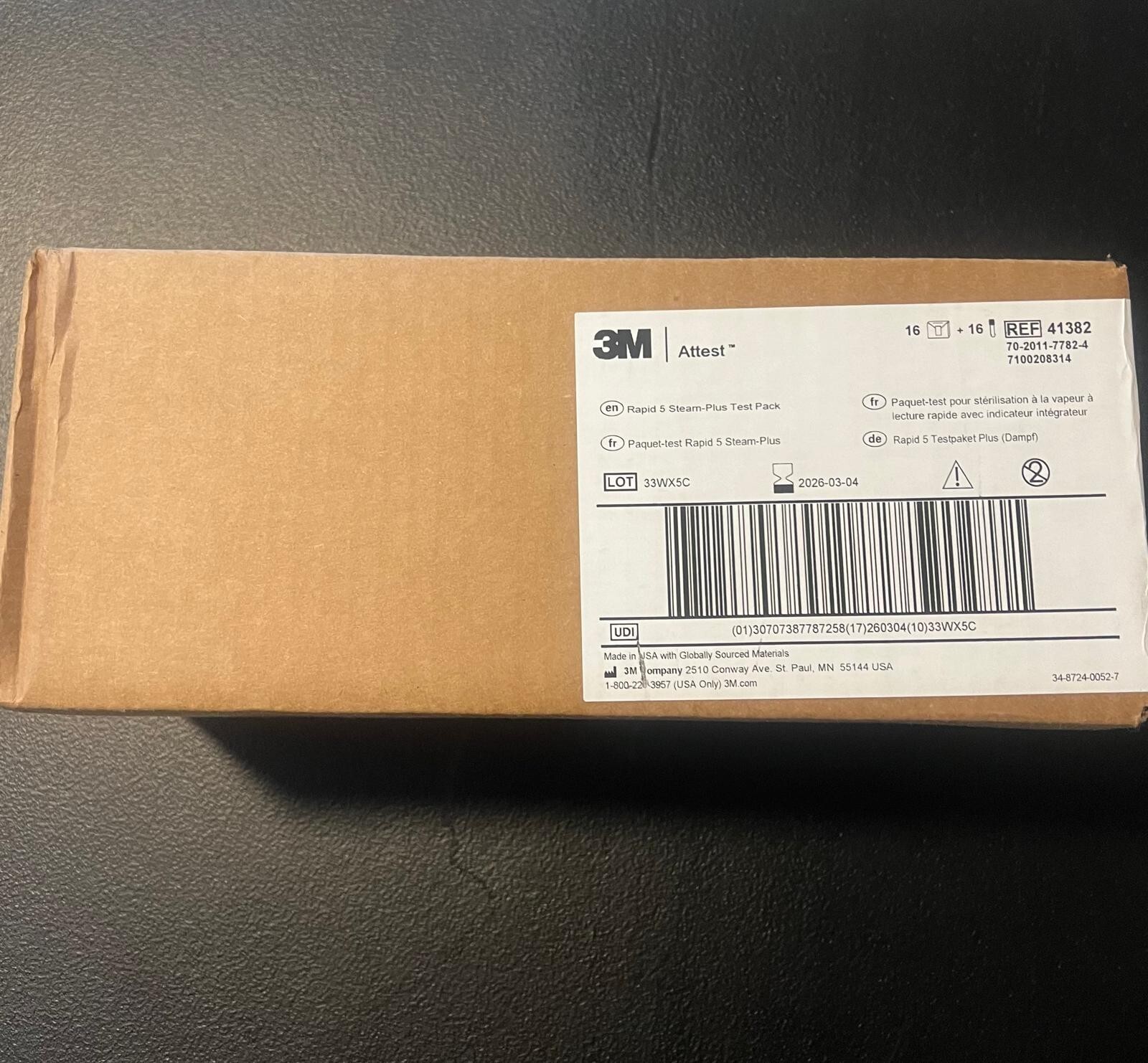 3M Attest Ref 41382 Rapid 5 Steam-Plus Test Pack (Box of 16) Exp. 2026-03