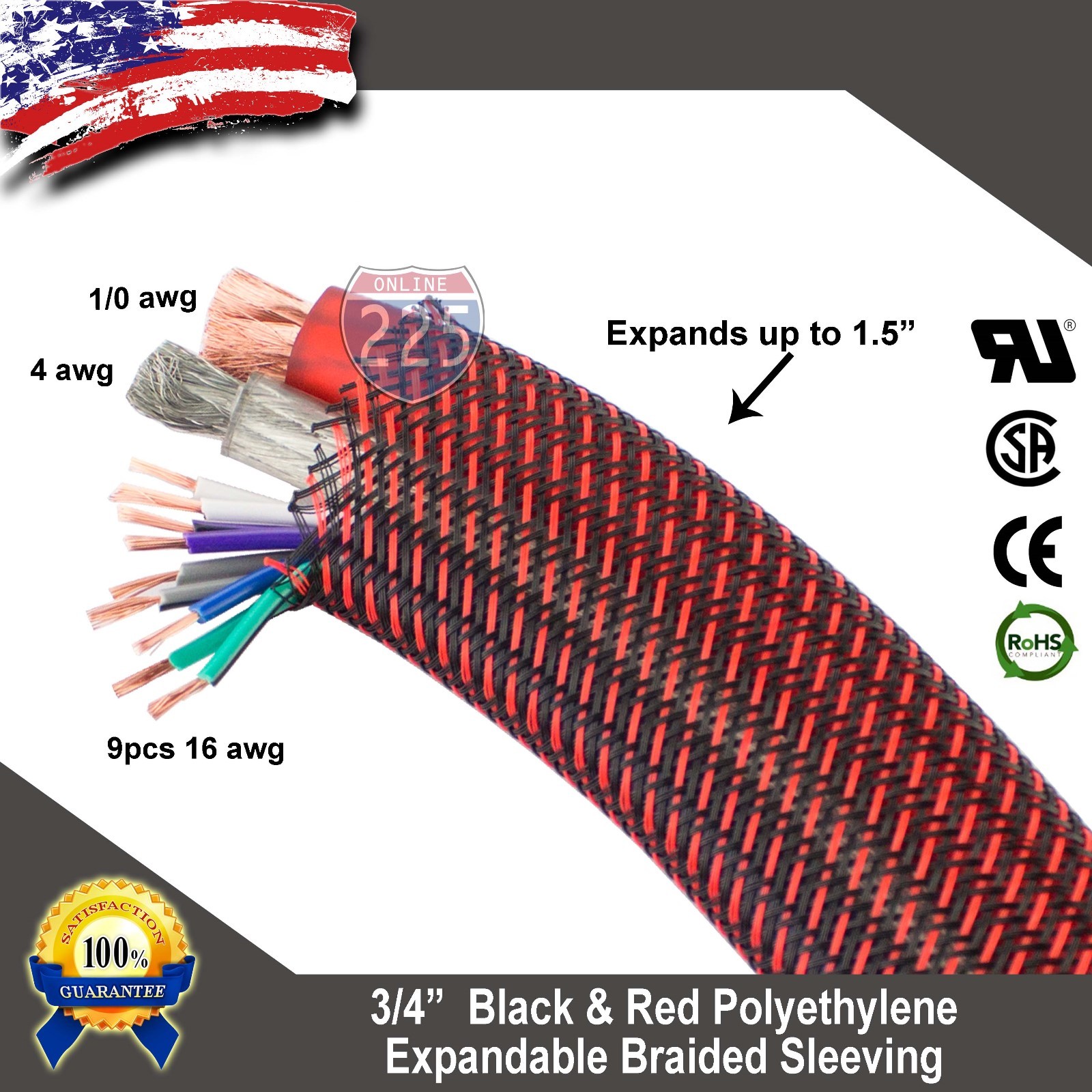 100 FT 3/4″ Black Red Expandable Wire Sleeving Sheathing Braided Loom Tubing US