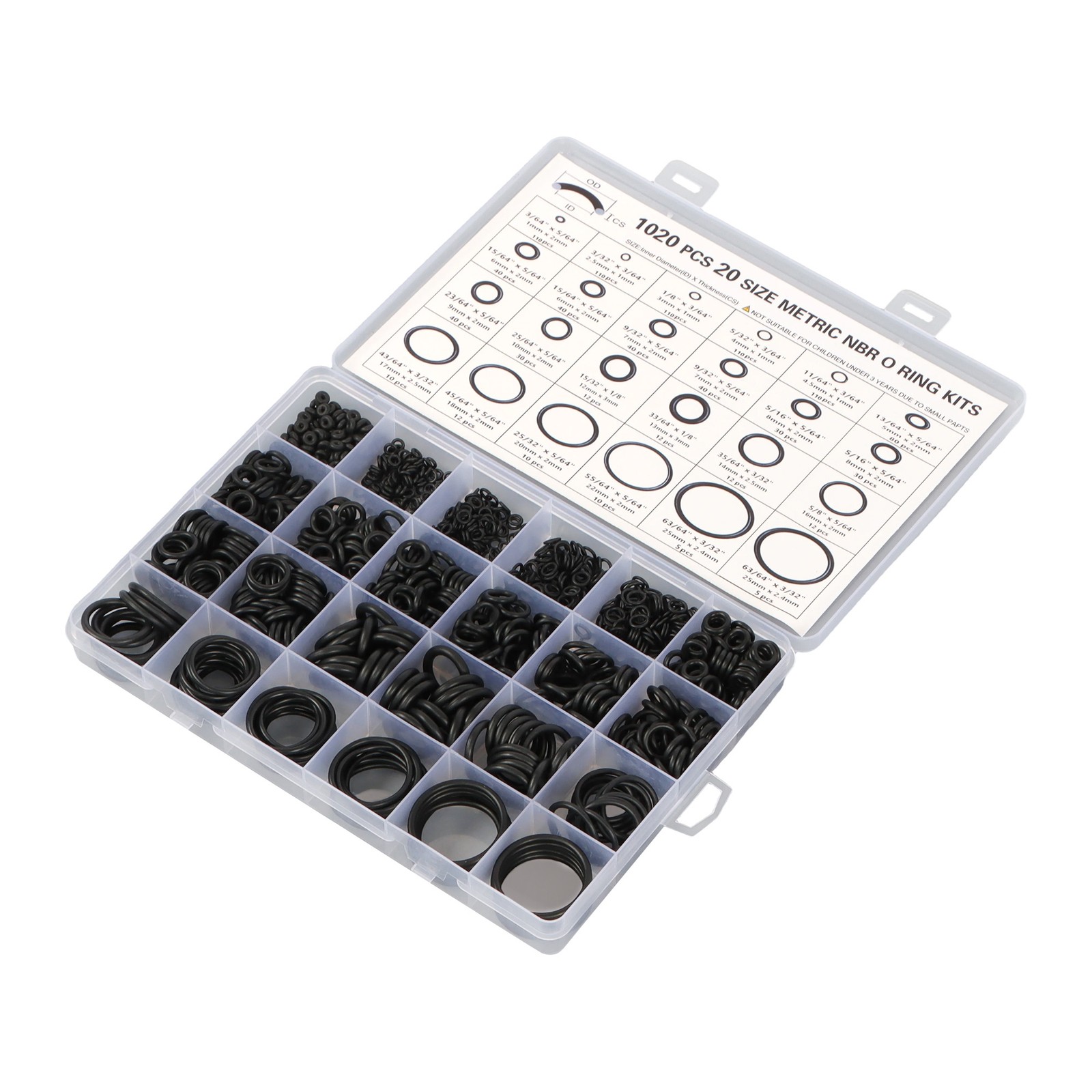 1020 Pcs O-Ring Kit 20 Sizes Nitrile Rubber Assortment Set, Oil & Heat Resistant