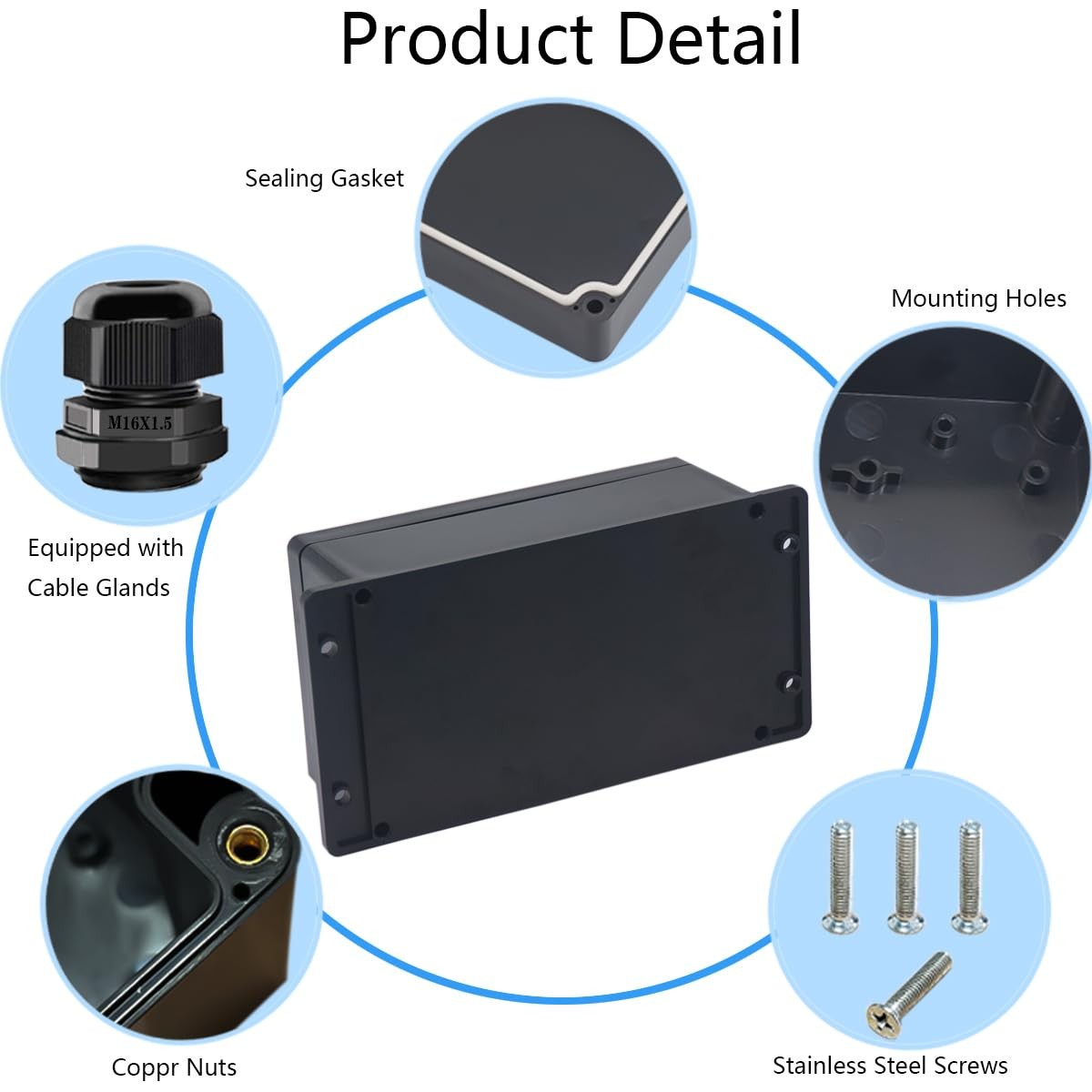 Junction Box IP65 Waterproof ABS Plastic Electrical Project Case Black 7.87×4.72