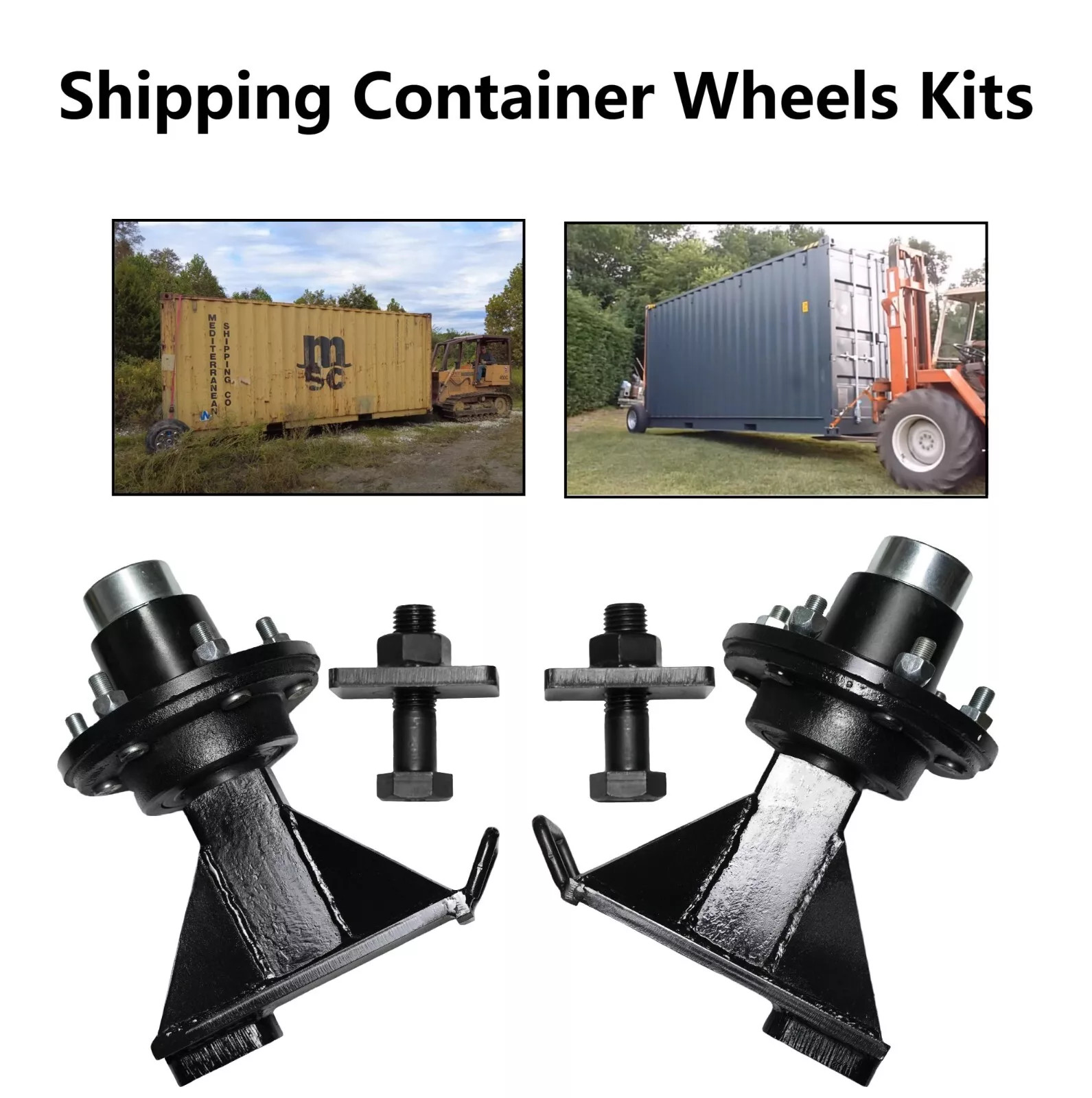 For 8 x 6.5 Lug 8000LB Shipping Container Wheels Steel Bolt-on Spindle Kit Black