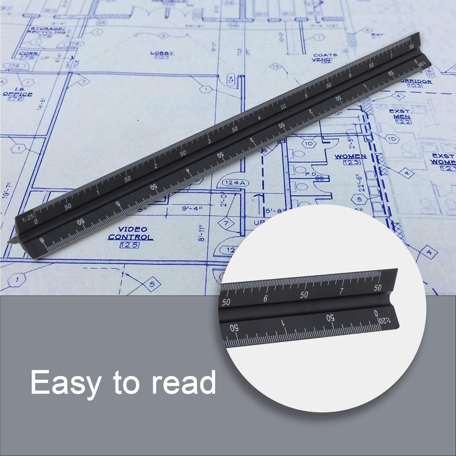 Triangular Ruler, 30 Inches, Black Aluminum Alloy, Metric Ruler 120, 12…