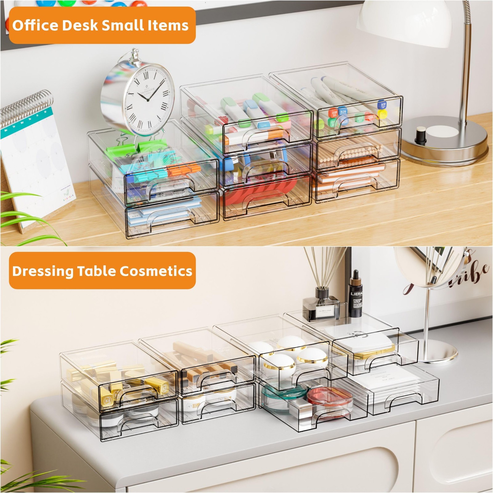 8 Pack Acrylic Drawer Organizer, 2.2in Tall Stackable Clear Storage Bin Part