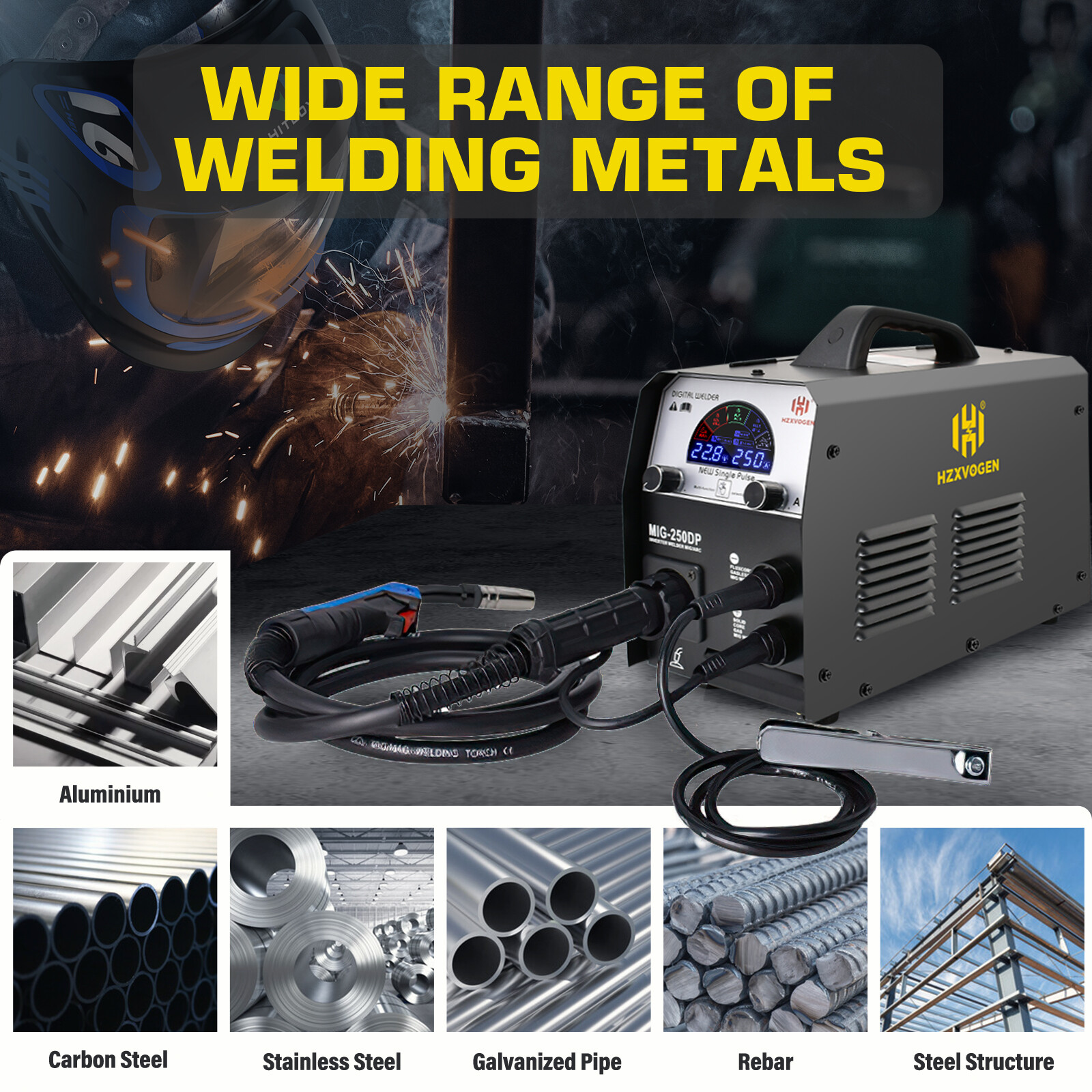 250Amp 5in1 Alu MIG Welding Machine Gasless Gas Pulse MIG Lift TIG Stick Welder