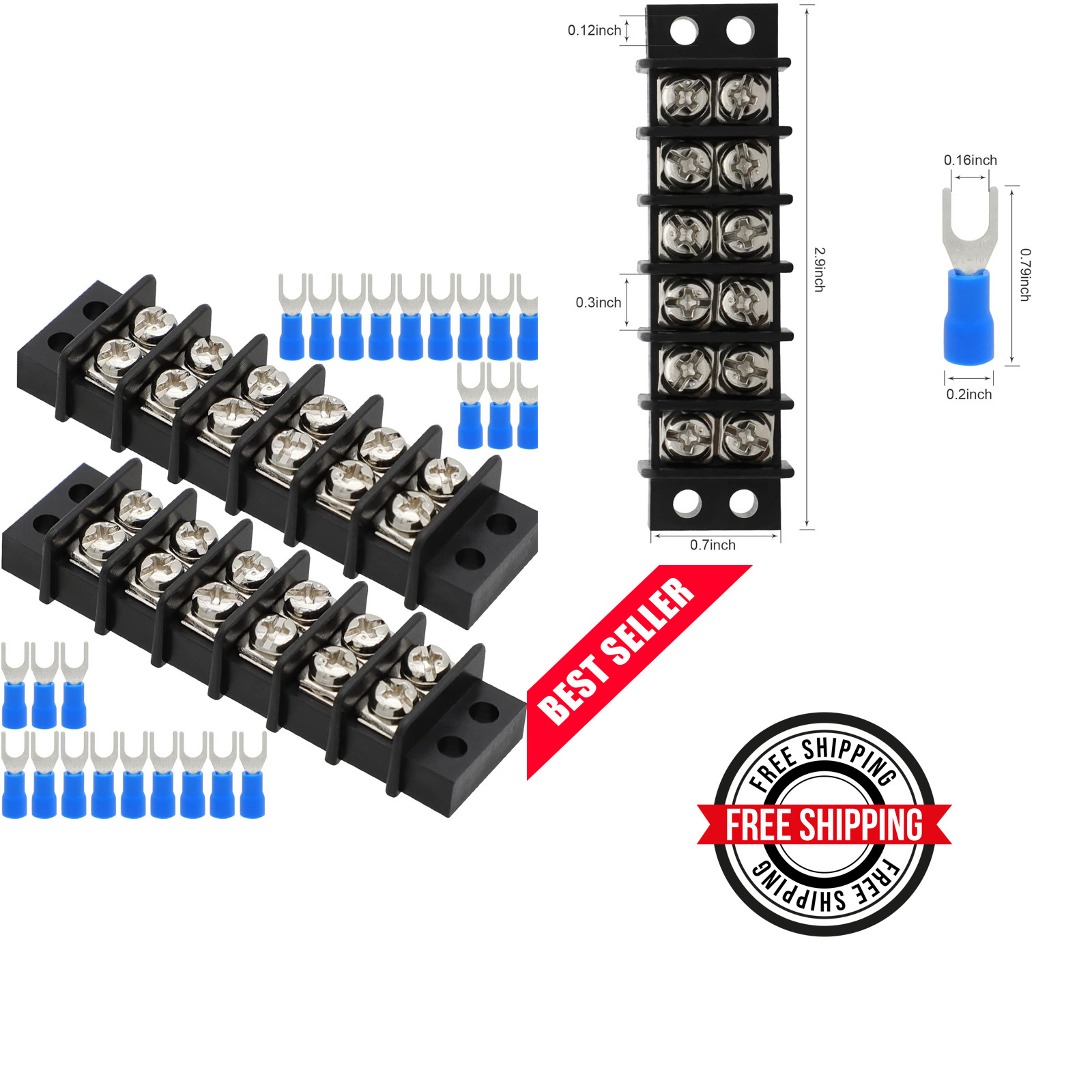 Terminal Block,2 Pack 6 Circuits 20-30A 200v-450v Dual Row Screw Terminals Strip