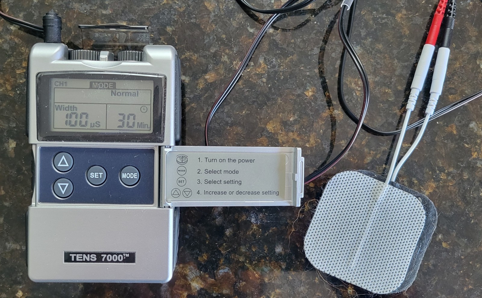 TENS 7000 TENS Unit 2-Channel Handheld Kit w/ Extra Pads Leads Case Manual