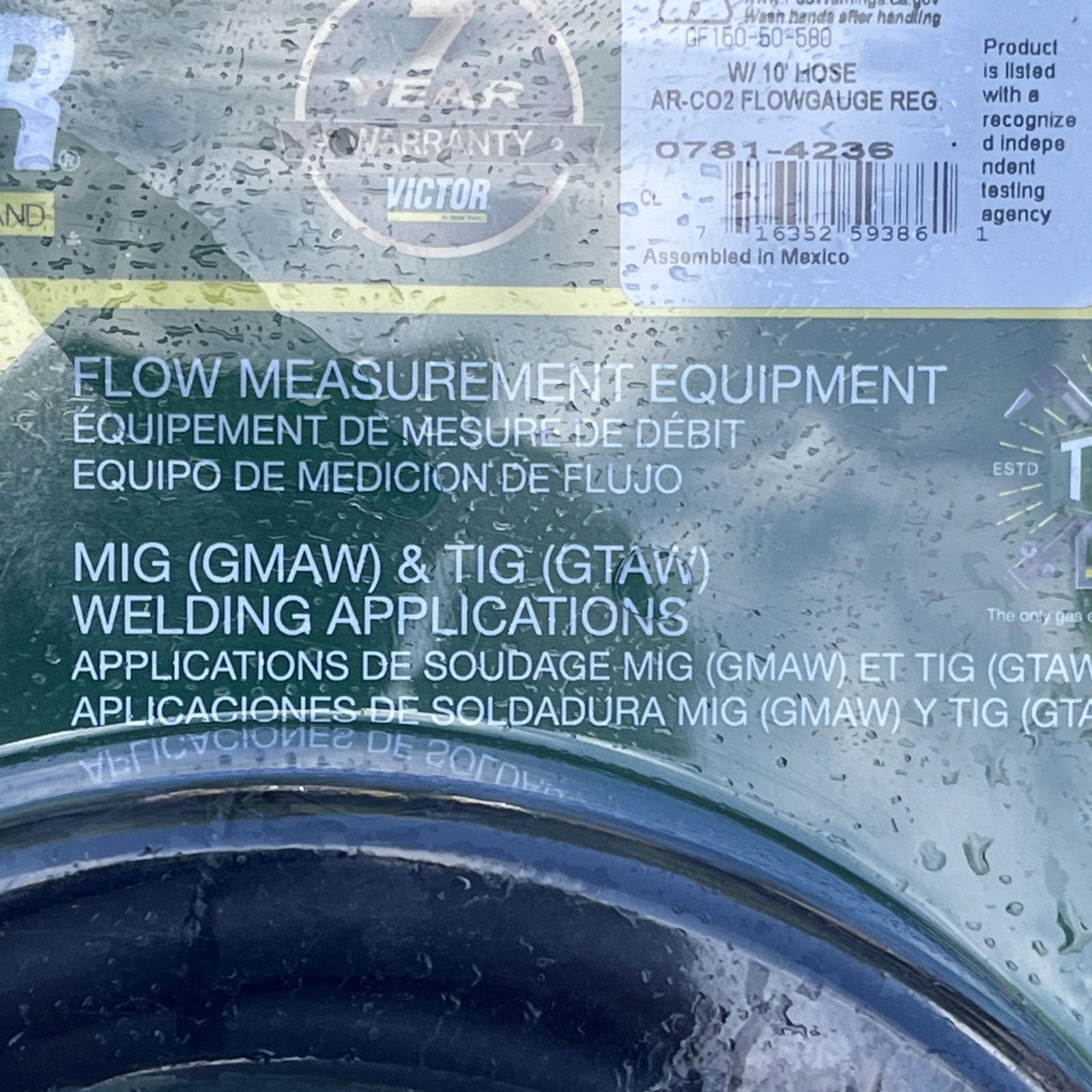 Victor CutSkill Flow Meter Regulator Argon 0781-4236 w/10’ hose mig & tig