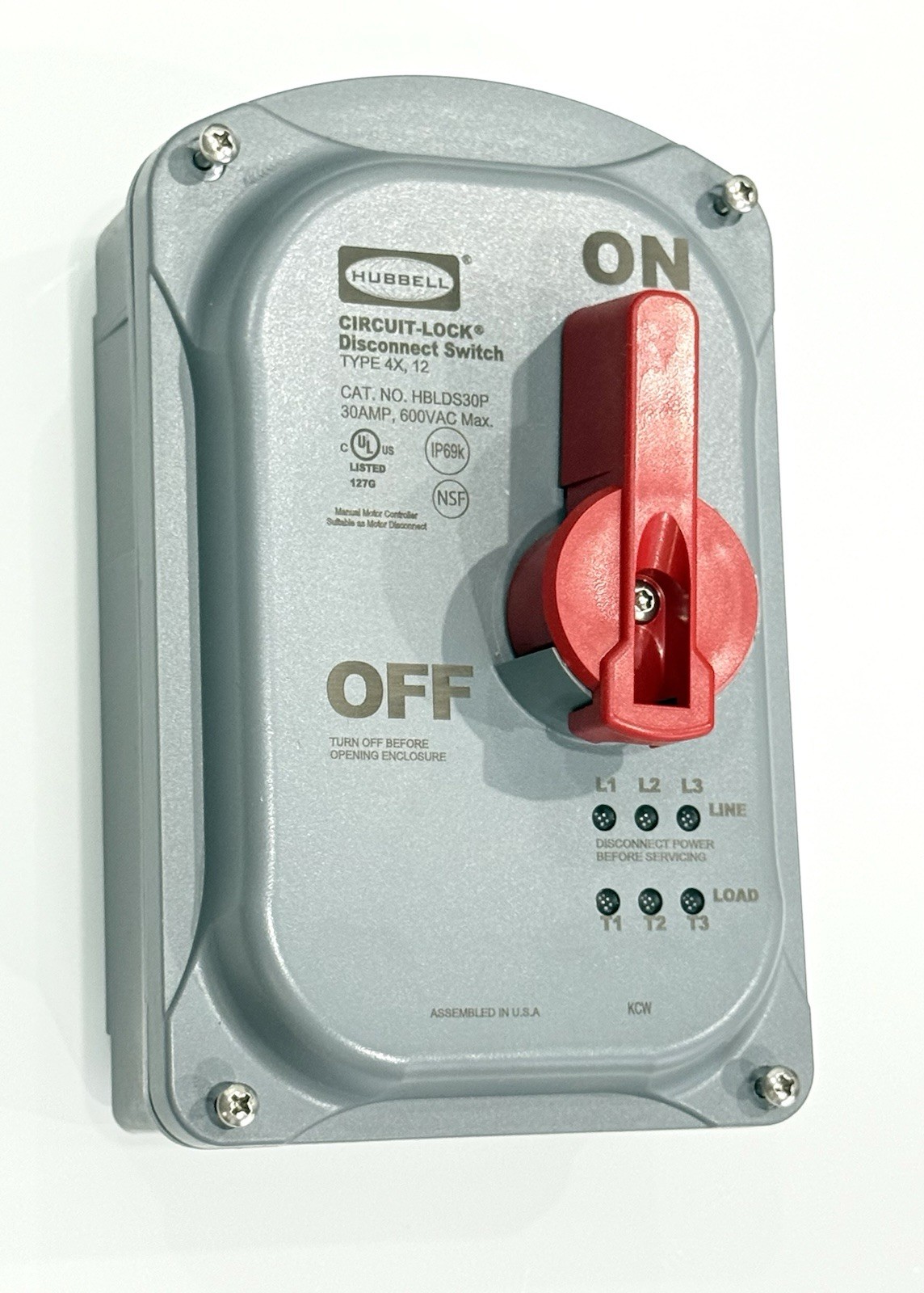 HUBBELL WIRING DEVICE-KELLEMS HBLDS30P NON-FUSIBLE DISCONNECT SWITCH , 30 A,