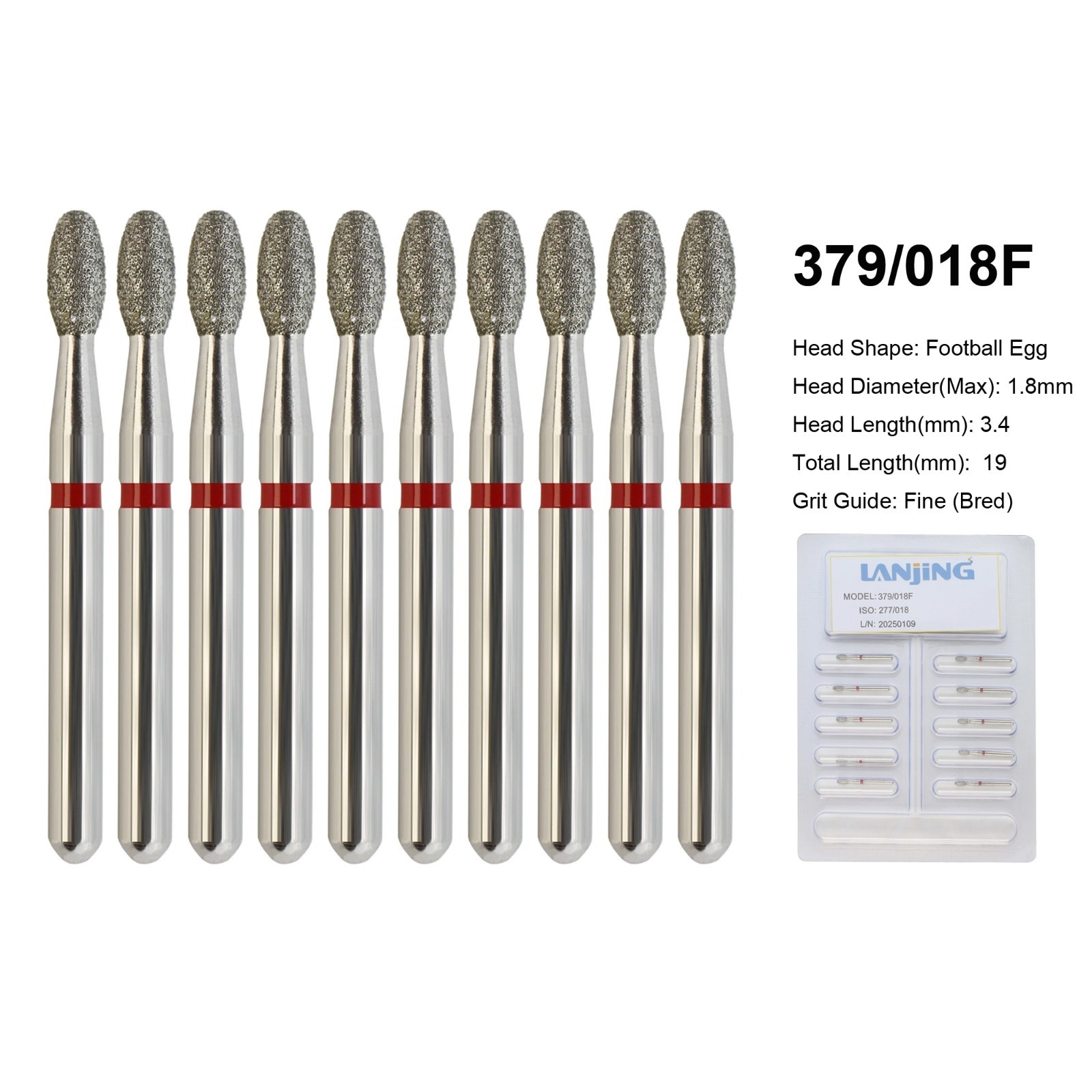 Dental Diamond Bur FG Round End Taper Football Flame Pear Coarse Fine High Speed