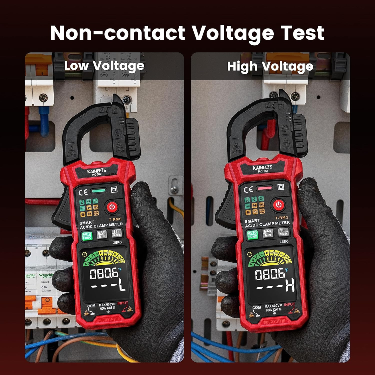 KAIWEETS Smart Digital Clamp Meter with D-Shaped Jaws, Clamp Multimeter with Inr