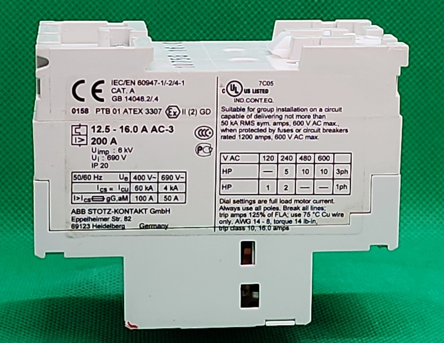 ABB MS325-16.0 Electromechanical Manual Motor Starter [1ES2-2]