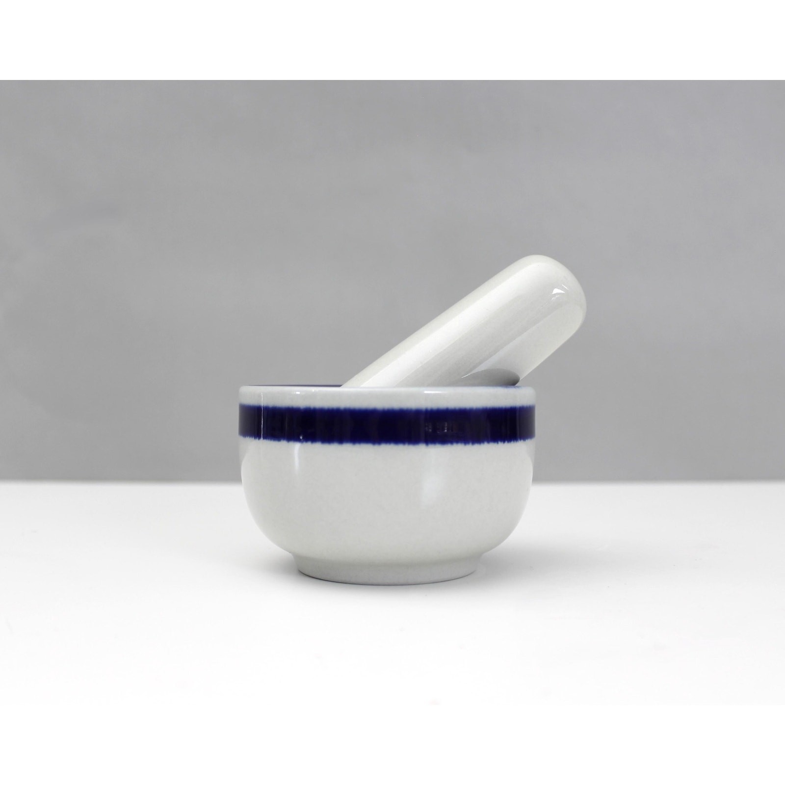 Vintage Arabia Finland Anemone Mortar & Pestle Ceramic Blue Stripe Apothecary