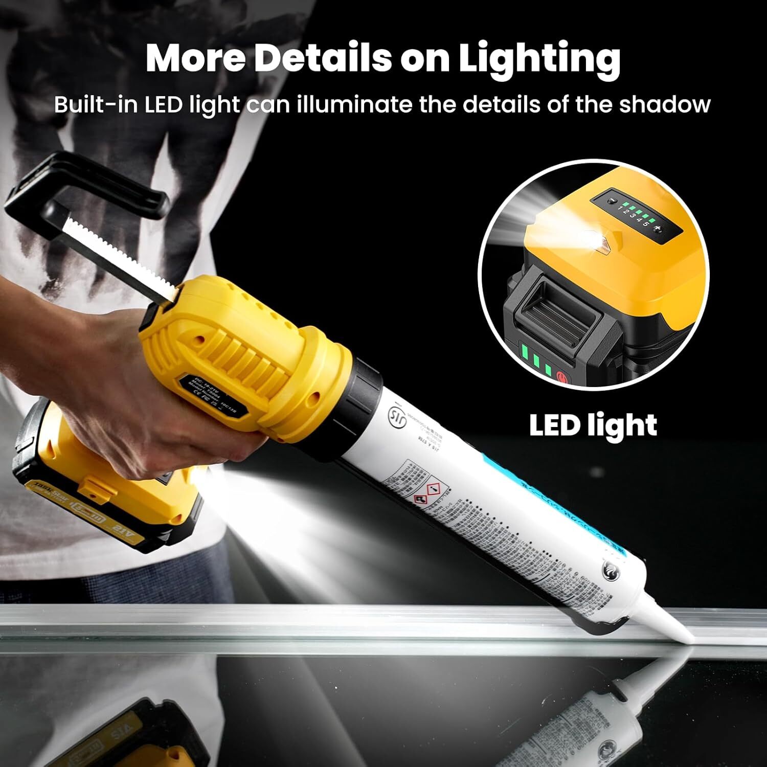 Taskstar Electric Caulking Gun Glass Glue Gun 5 Speeds Cordless Caulking Sealant