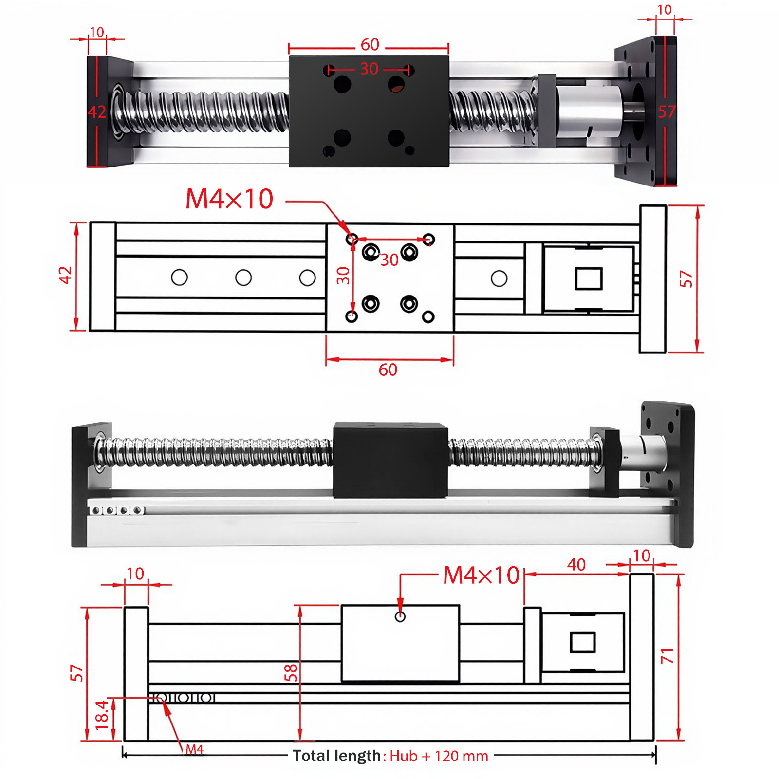 Linear Slide Rail Stage Actuator 1605 CNC Ball Screw w/ NEMA 23 Integrated Motor